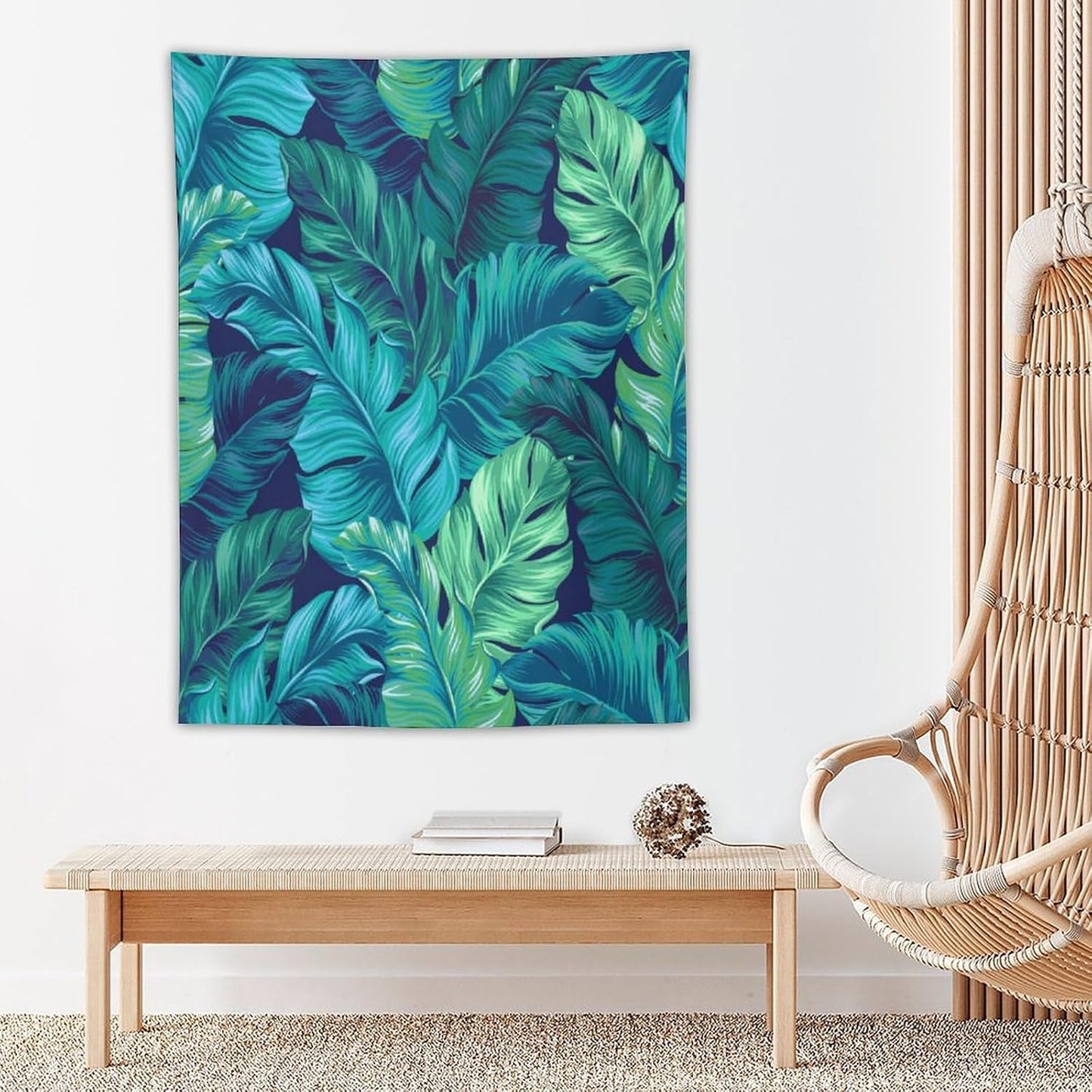 ICMOLYYENLO Tropical Green Plant Tapestry, Green Palm Leaves Natural Landscape Print Wall Tapestry for Bedroom Living Room Dormitory 60x80 Inch