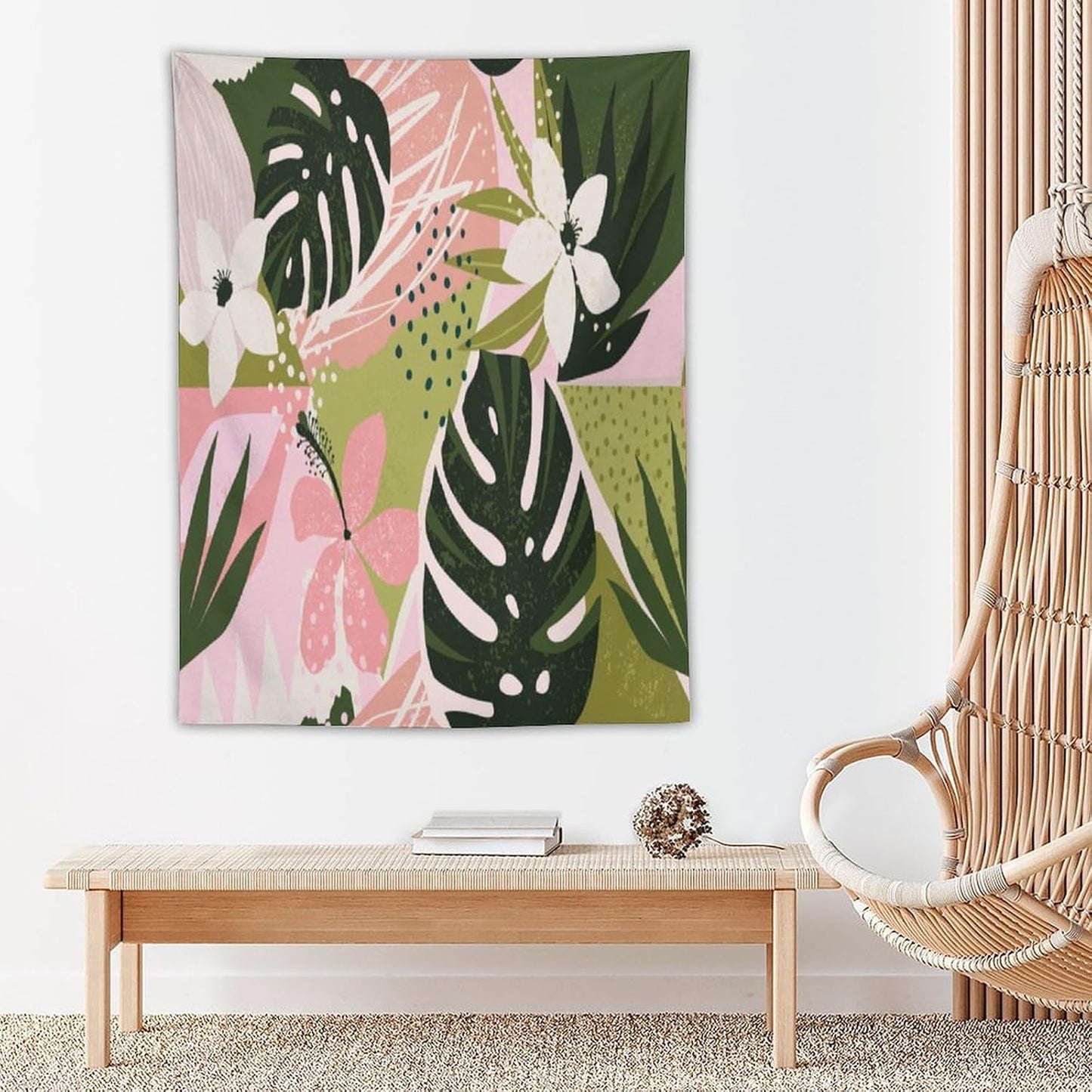 ICMOLYYENLO Tropical Green Plant Tapestry, Green Palm Leaves Natural Landscape Print Wall Tapestry for Bedroom Living Room Dormitory 50x60 Inch