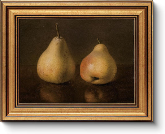 HUARCEY Gold Framed Vintage Wall Art for Living Room, Pear Fruits Painting Prints Shelf Decor for Kitchen, Aesthetic Bedroom Wall Art Decor, Christmas Gift for Friends or Family (Two Pears - 8"x10")