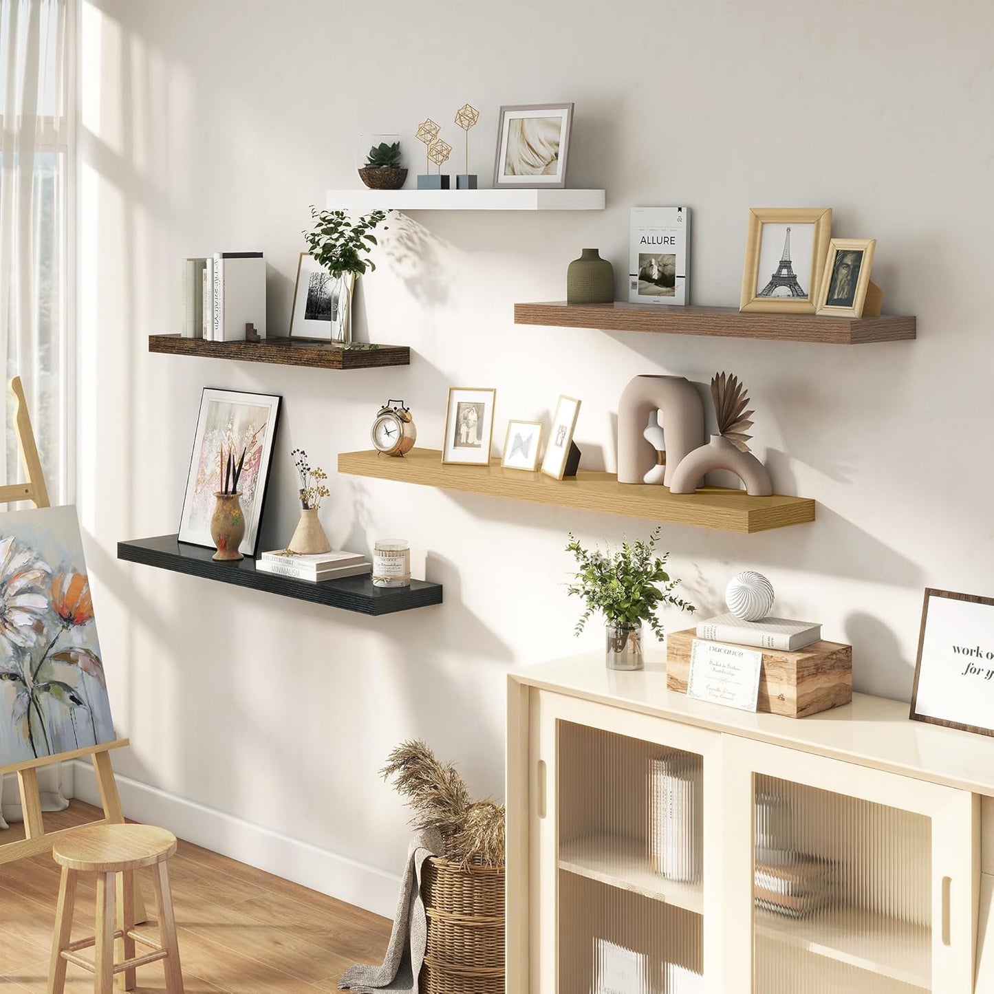 36 Inches Floating Shelves for Wall, 9.3" Deep Long Floating Shelves Set of 2, Large Display & Storage Shelf, Wall Shelf for Bathroom Bedroom Living Room Kitchen Office, Black