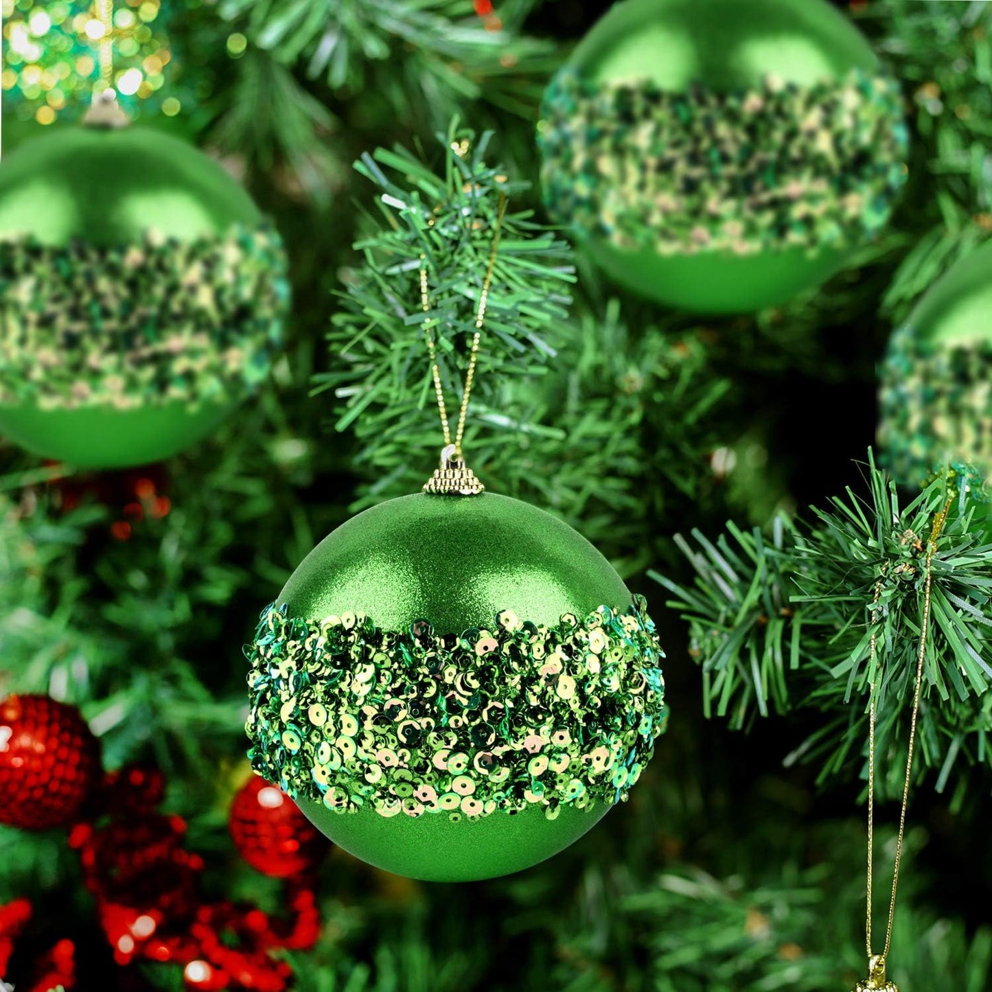 4" Christmas Ball Ornaments, 4pc Set Green Shatterproof Christmas Decorations Tree Balls for Xmas Trees Wedding Party Holiday Decorations
