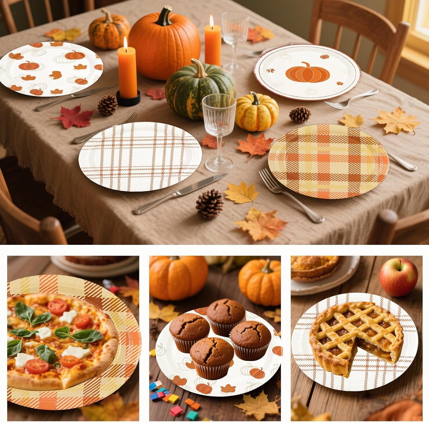 48Pcs Fall 7inch Paper Plates - Pumpkin Maple Leaf Dessert Plates for Cake Salad Fruit Disposable Autumn Party Supplies for Fall Thanksgiving Harvest Picnic Decoration, 4 Styles