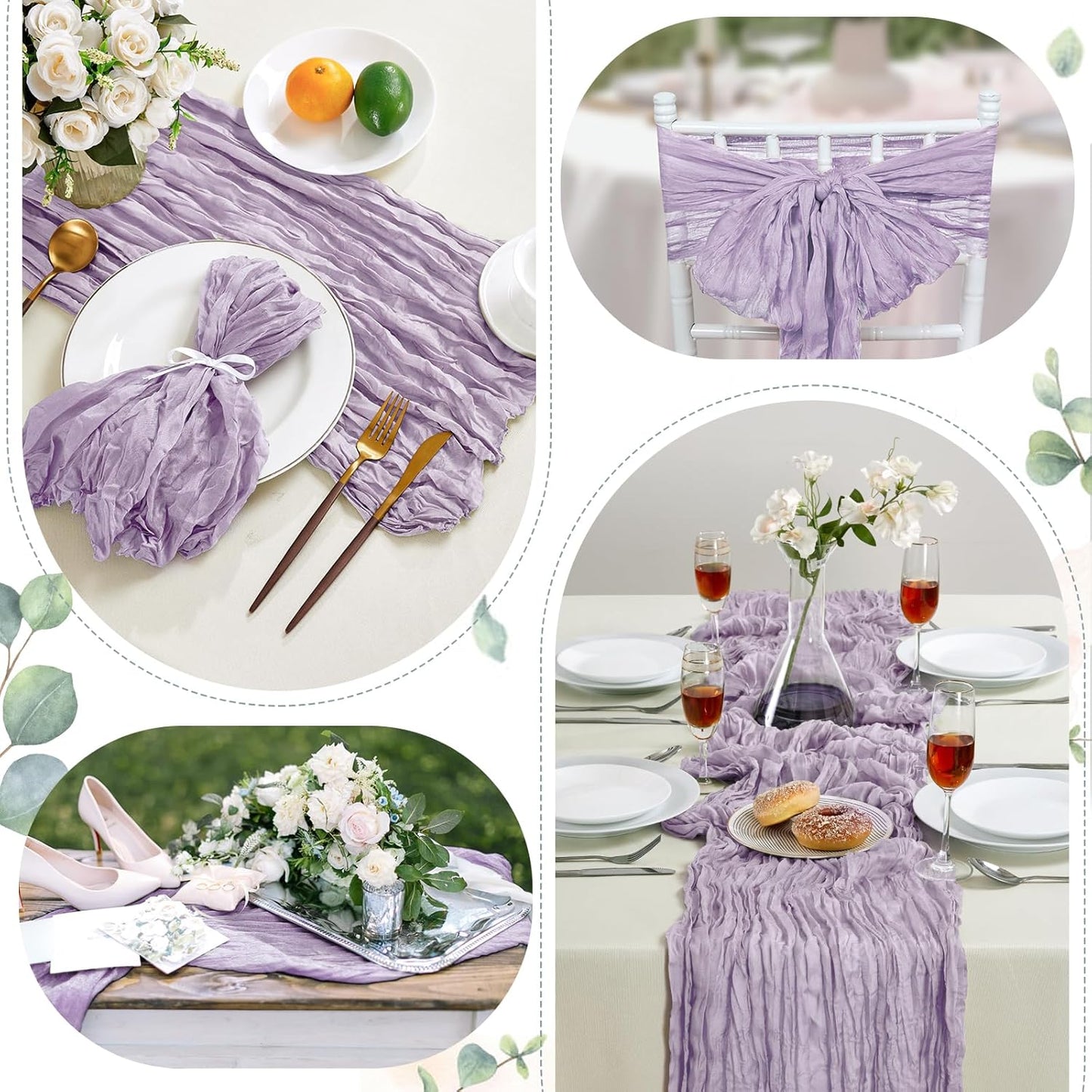 6 Pack Purple Cheesecloth Table Runner 10FT Long Boho Gauze Table Runner Rustic Sheer Runner for Wedding Bridal Baby Shower Birthday Party Table Decor Thanksgiving Christmas Decorations