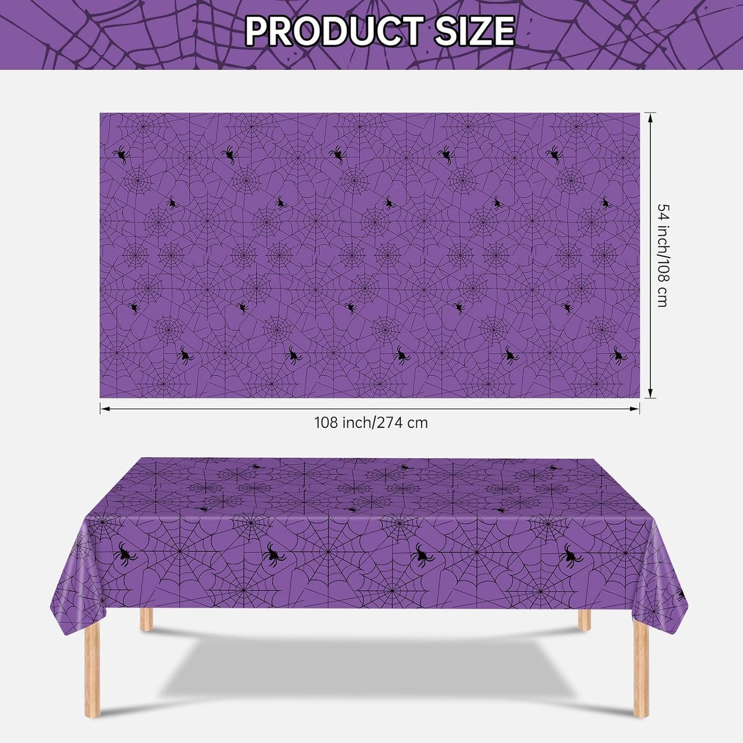 2 Pcs Halloween Tablecloth - Plastic Halloweens Spider Webs Table Cloth, Purple Disposable Rectangle Spiderweb Table Cover for Halloween Party Decorations Supplies Favors Tables Decor, 108 x 54 Inch
