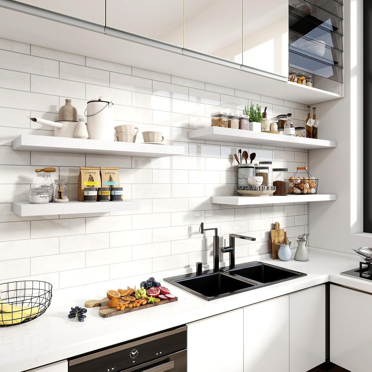 48 Inch Floating Shelves, 11.6 Inch Deep Floating Shelves for Wall, Floating Shelf with Invisible Brackets, Deep Shelves for Bathroom, Bedroom, Living Room, 1 Pack, White