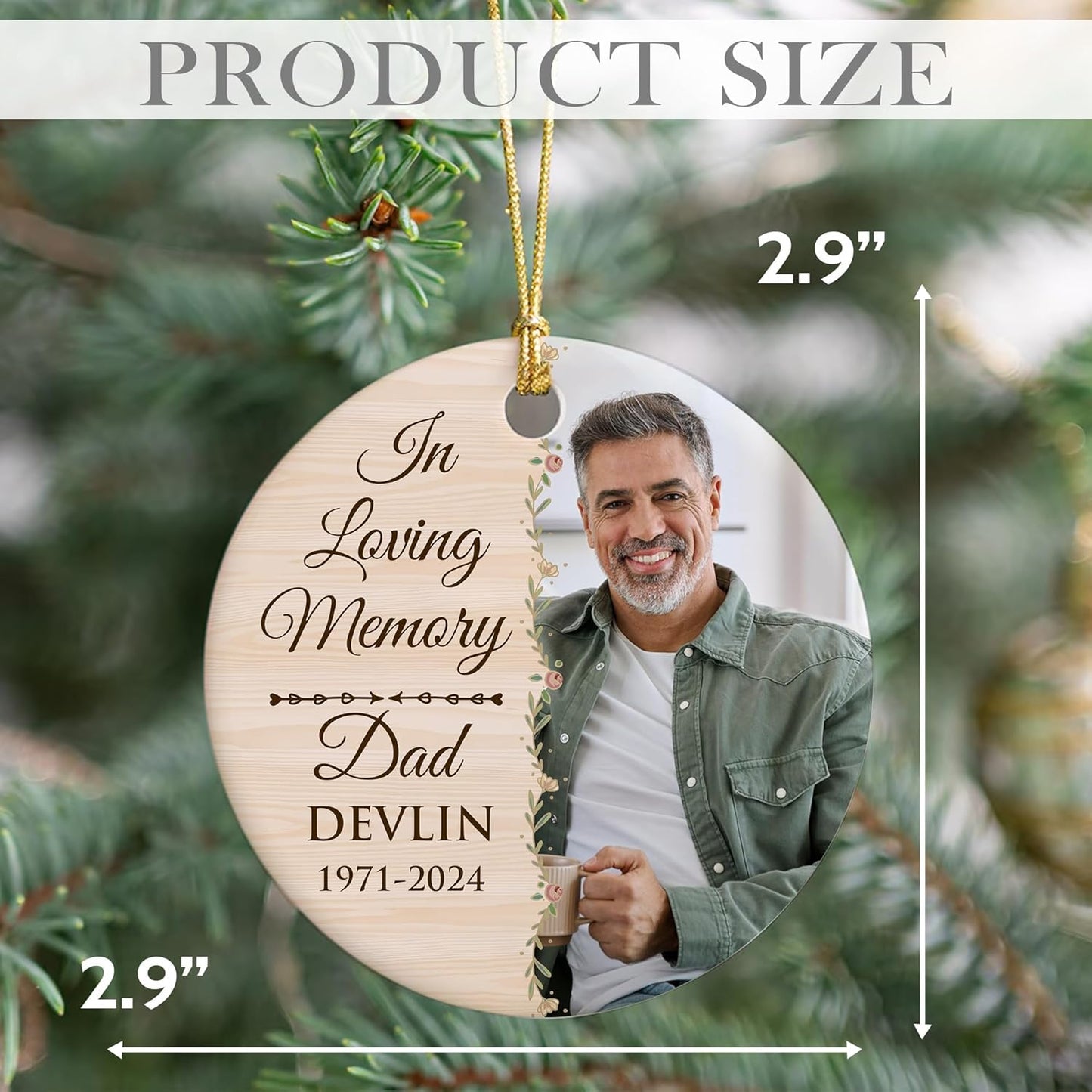 2025 Personalized Memorial Ceramic Ornament – Christmas-Birthday-Anniversary Keepsake for Loss of Loved One – Custom Photo Name Year – in Loving Memory Round Decoration