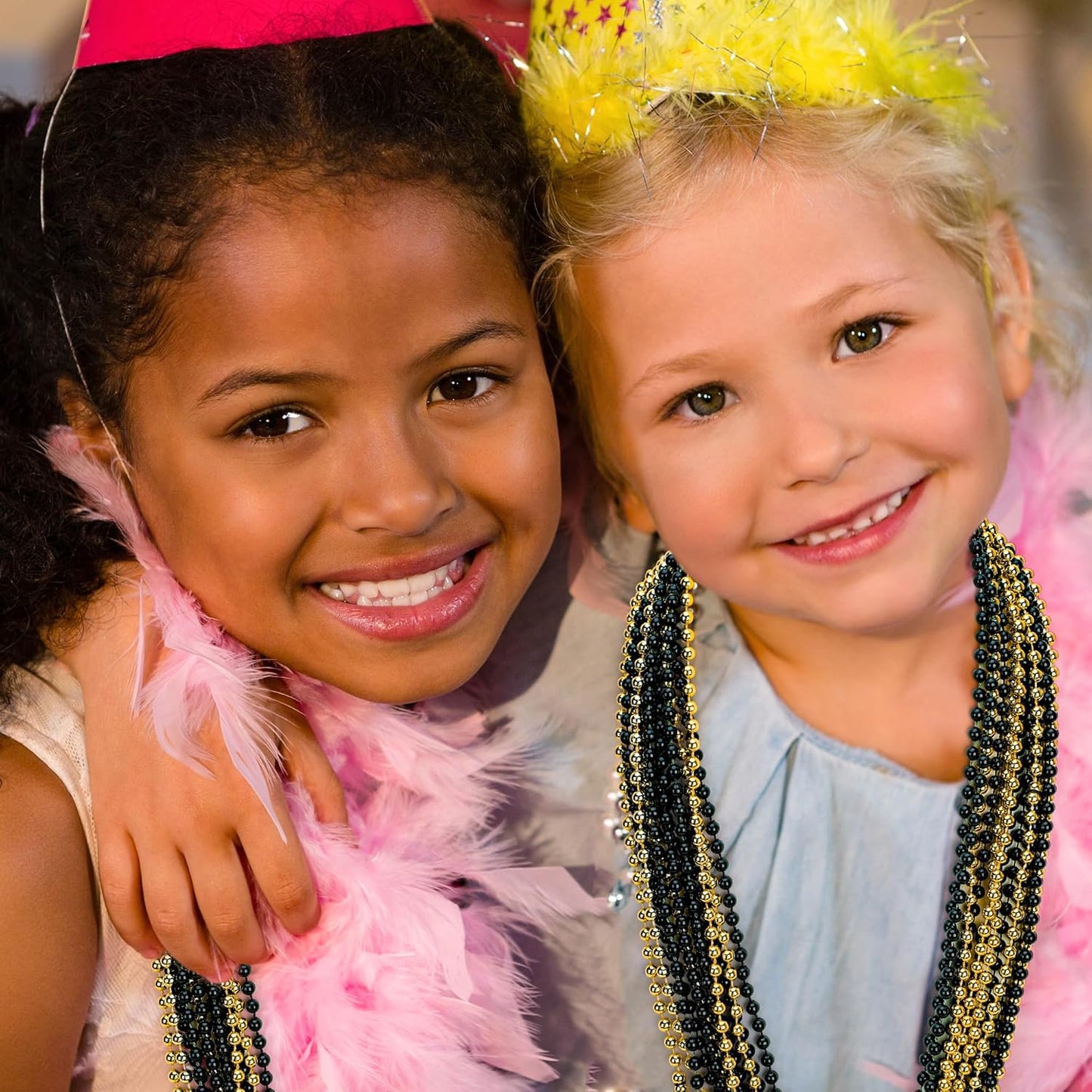 50PCS New Years Eve Bead Party Supplies, Black Gold Bead Necklace, 33" New Years Eve Beaded Necklaces, Festival Mardi Gras Parade Throw Accessories for Halloween Trick or Treat Accessories