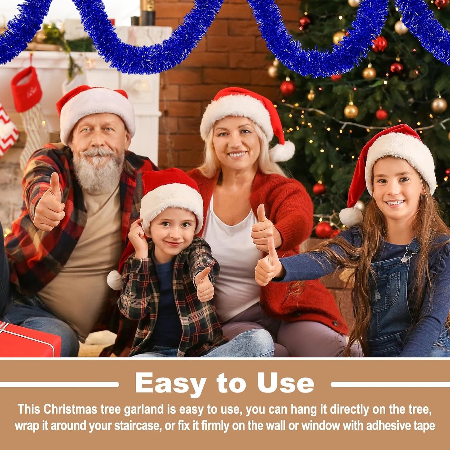 50 Feet Metallic Twist Tinsel Garland Backdrop for Parade Floats, Christmas Eve, New Year, Valentine's Day Party Decorations (Blue, 2in x 50ft)