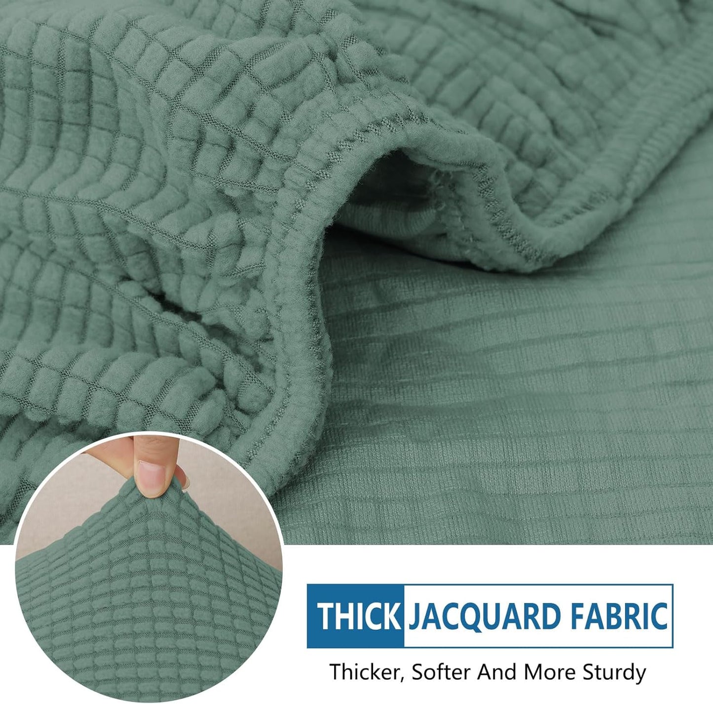 hyha Waterproof Sectional Couch Covers, Non Slip Sofa Couch Cushion Covers L Shape, Thick Stretch Jacquard Fabric, Washable Sofa Slipcovers with Elastic Bottom (1 Piece for Chaise XL, Green)