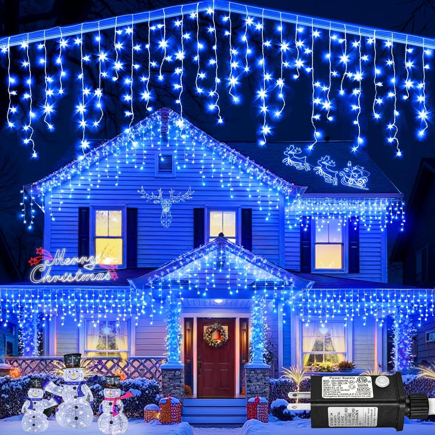 Icicle lights Outdoor - 66ft Christmas Lights with 640LED 120 Drops 8 Modes, Plug in Curtain String Lights Waterproof for Holiday Wedding Party Home Garden Bedroom Indoor Outdoor Decoration, Blue