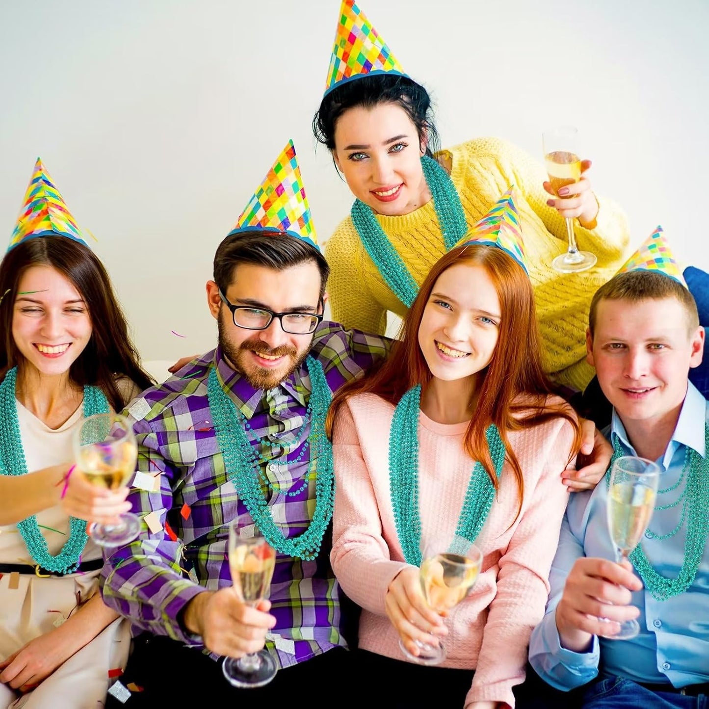 50PCS Mardi Gras Beads, Metallic Blue Bead Necklace Party Favors, 33" Mardi Gras Necklace Stuff, Festival Parade Throw Accessories for Wedding Birthday Gender Reveal Party Supplies Decor