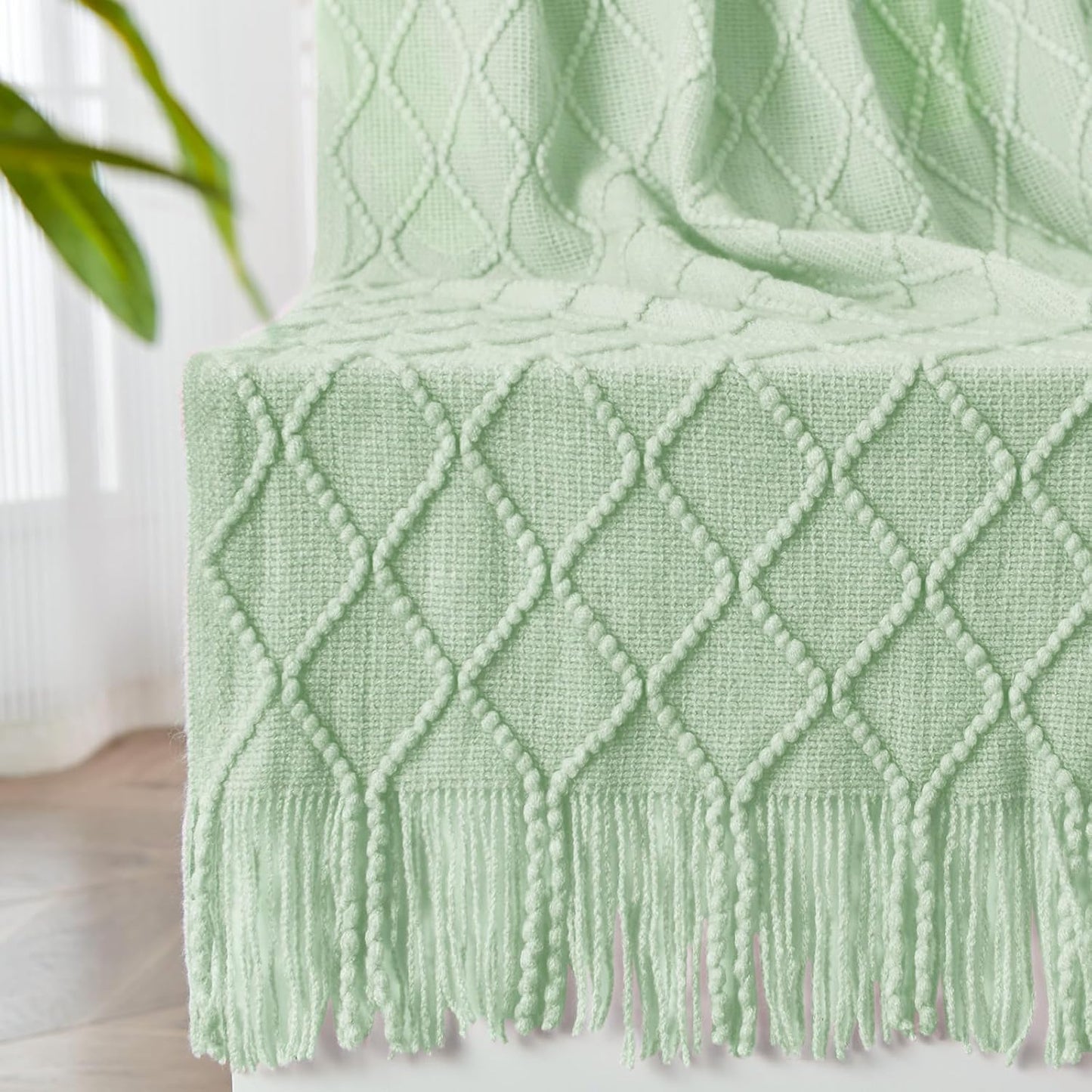 inhand Knitted Throw Blanket for Couch and Bed, Soft Living Room Home Decor Knitted Blanket with Tassel, Outdoor Lightweight Breathable Summer Blanket, Farmhouse Warm Woven Decorative, 50"x60"