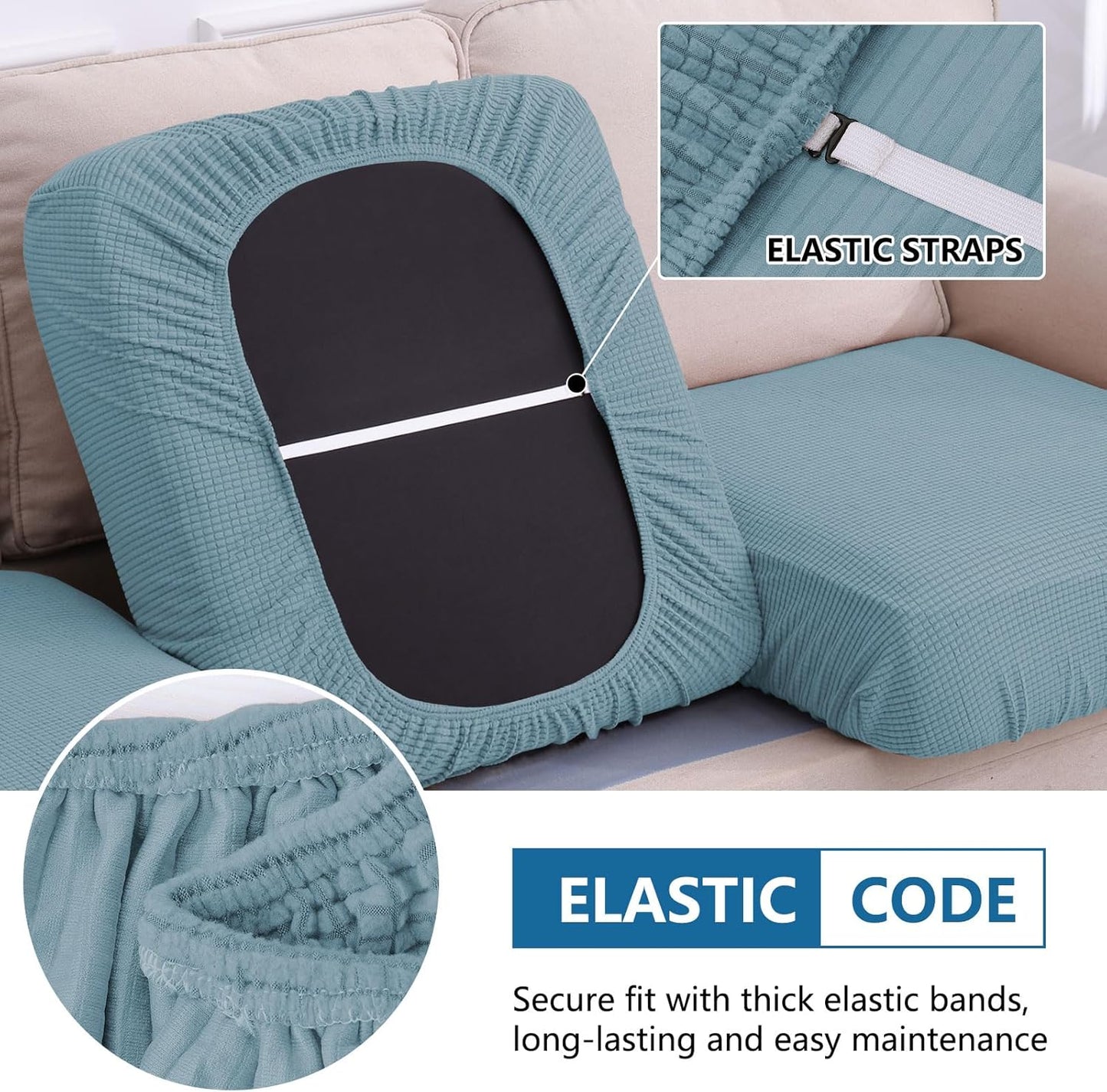 hyha Waterproof Couch Cushion Covers for Pets, Non Slip Sofa Seat Cover for Dogs Washable, Soft Thick Stretch Jacquard Fabric, Sofa Slipcovers with Elastic Bottom (1 Piece for Large, Lake Blue)