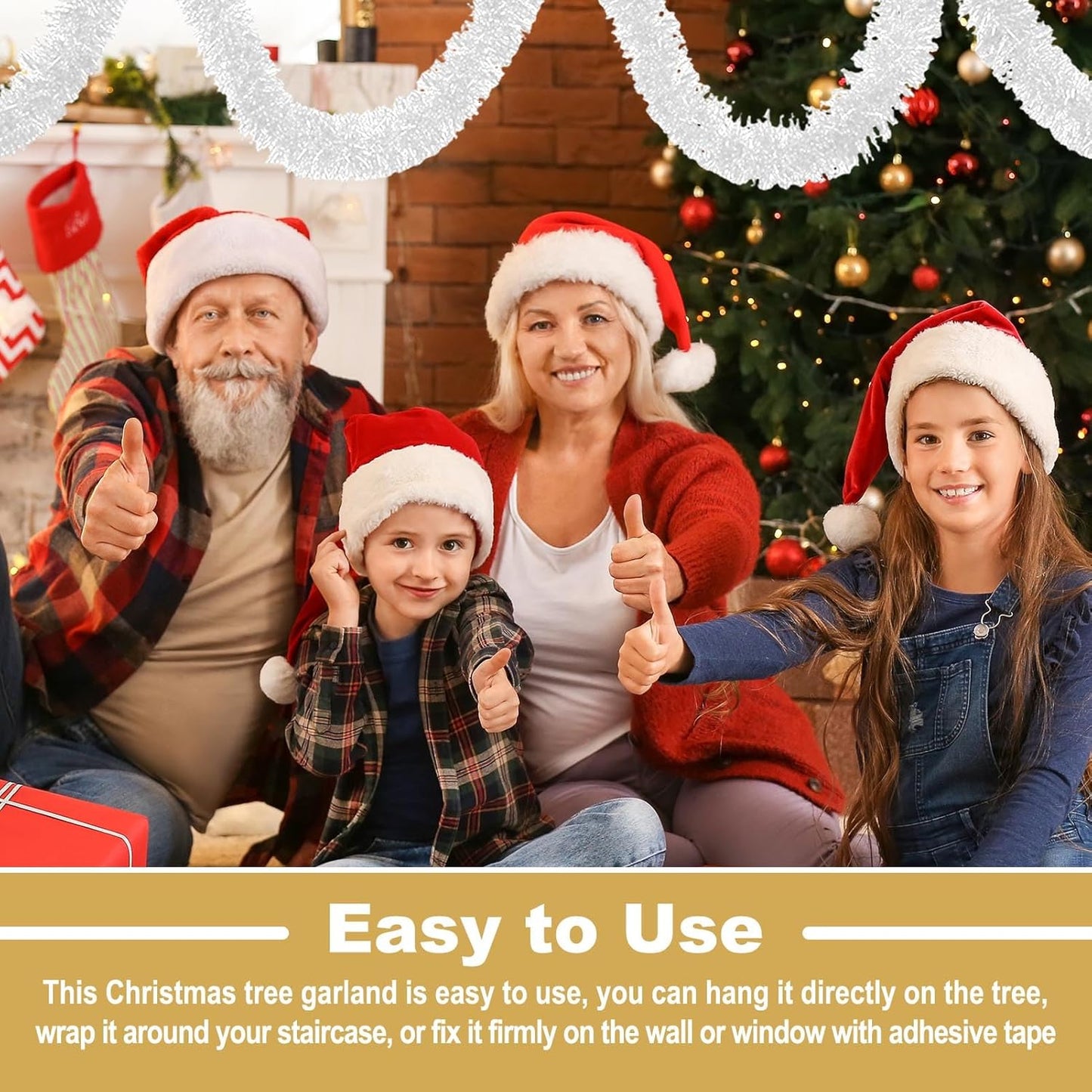 50 Feet Christmas Tinsel Garland, Metallic Twist Wall Hanging Backdrop for Parade Floats, Christmas Eve, New Year, Valentine's Day Party Decorations (Macaron White, 2in x 50ft)