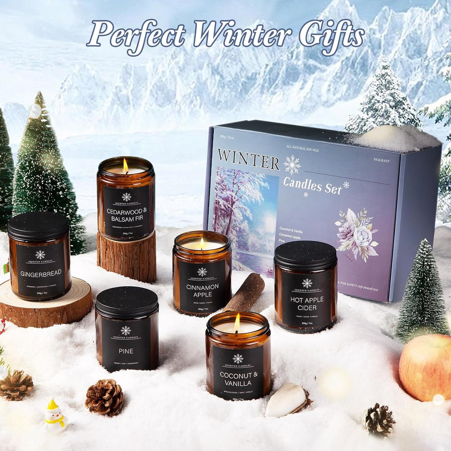 6 Pack Winter Candles for Home Scented, Aromatherapy Candles Gift for Women Men, 42oz 300 Hour Long Lasting Candle, Winter Candle Gift for Holiday, Gifts for Birthday, Valentine's Day