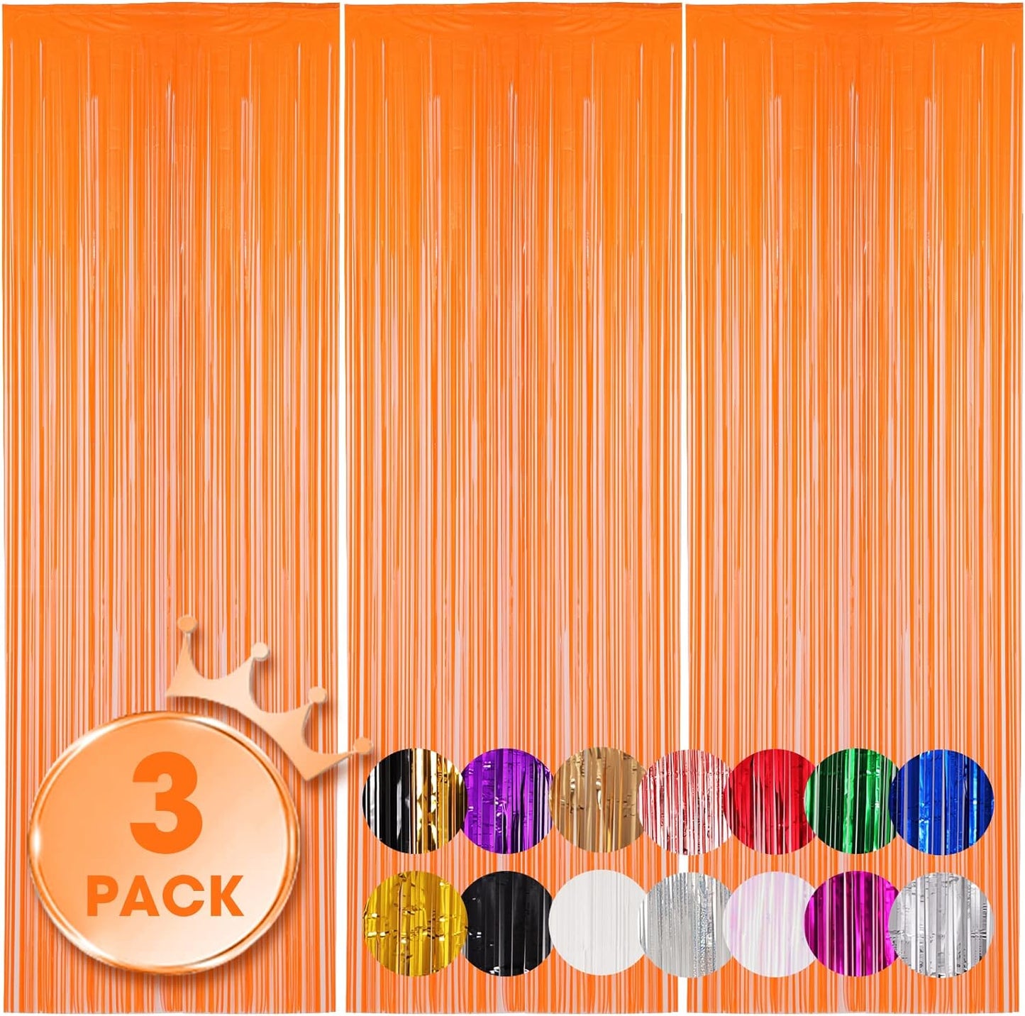 3 Pack 3.3x8.2 Feet Orange Foil Fringe Backdrop Curtains, Tinsel Streamers Birthday Party Decorations, Fringe Backdrop for Graduation, Baby Shower, Gender Reveal, Disco Party