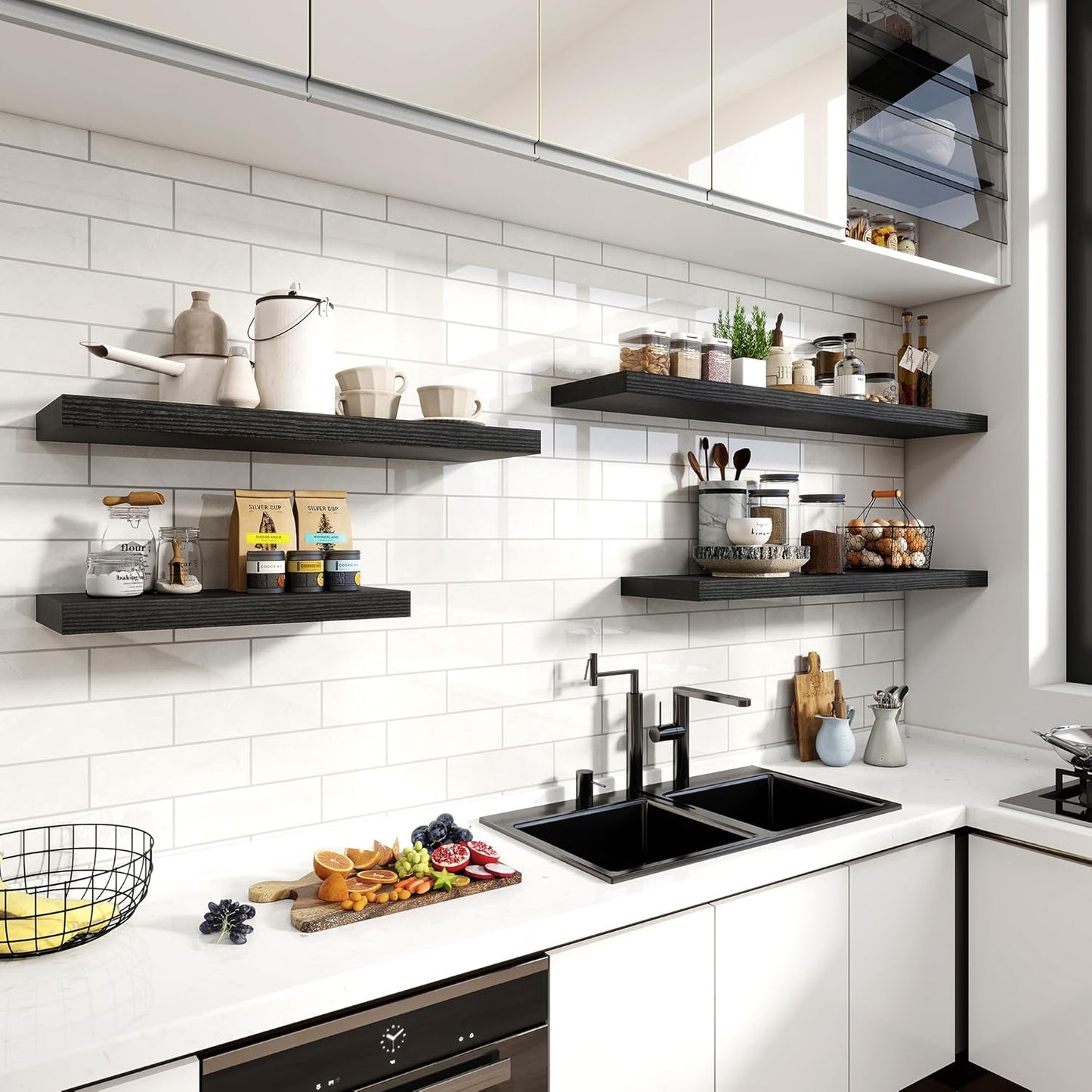 36 Inch Floating Shelves, 11.6 Inch Deep Floating Shelves for Wall, Floating Shelf with Invisible Brackets, Deep Shelves for Bathroom, Bedroom, Living Room, 2 Pack, Black