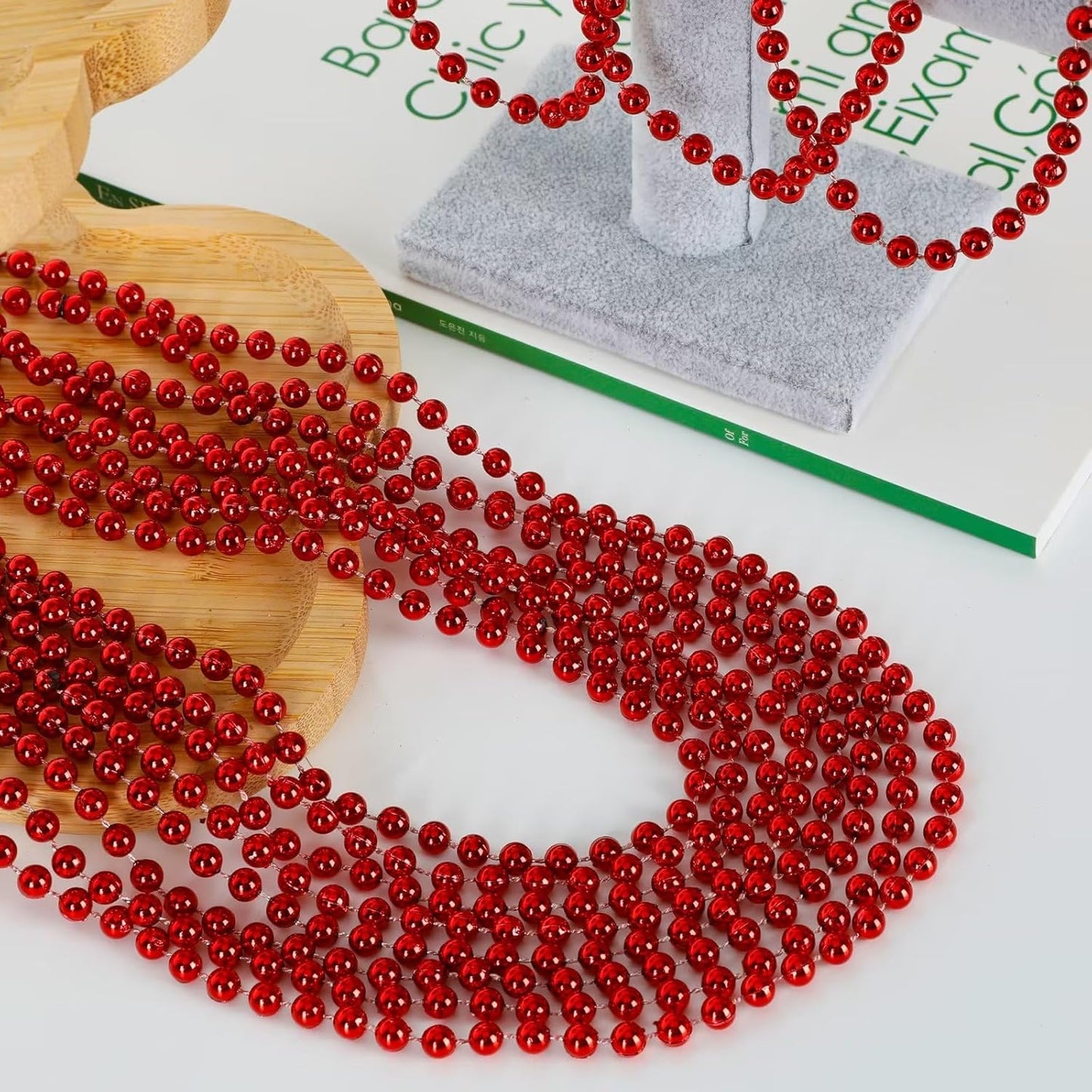 50PCS Bead Necklace, Red Christmas Bead Stuff Party Favors, 33" Necklaces Festival Parade Throw Accessories for Wedding Birthday Valentines Mardi Gras Christmas Celebrations Decorations