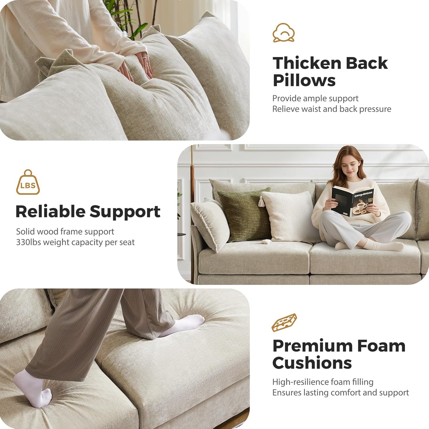 134.6" Oversized Modular Sectional Sofa, Large 6 Seater U Shaped Couch Deep Seat for Living Room, Apartment - Chenille Beige