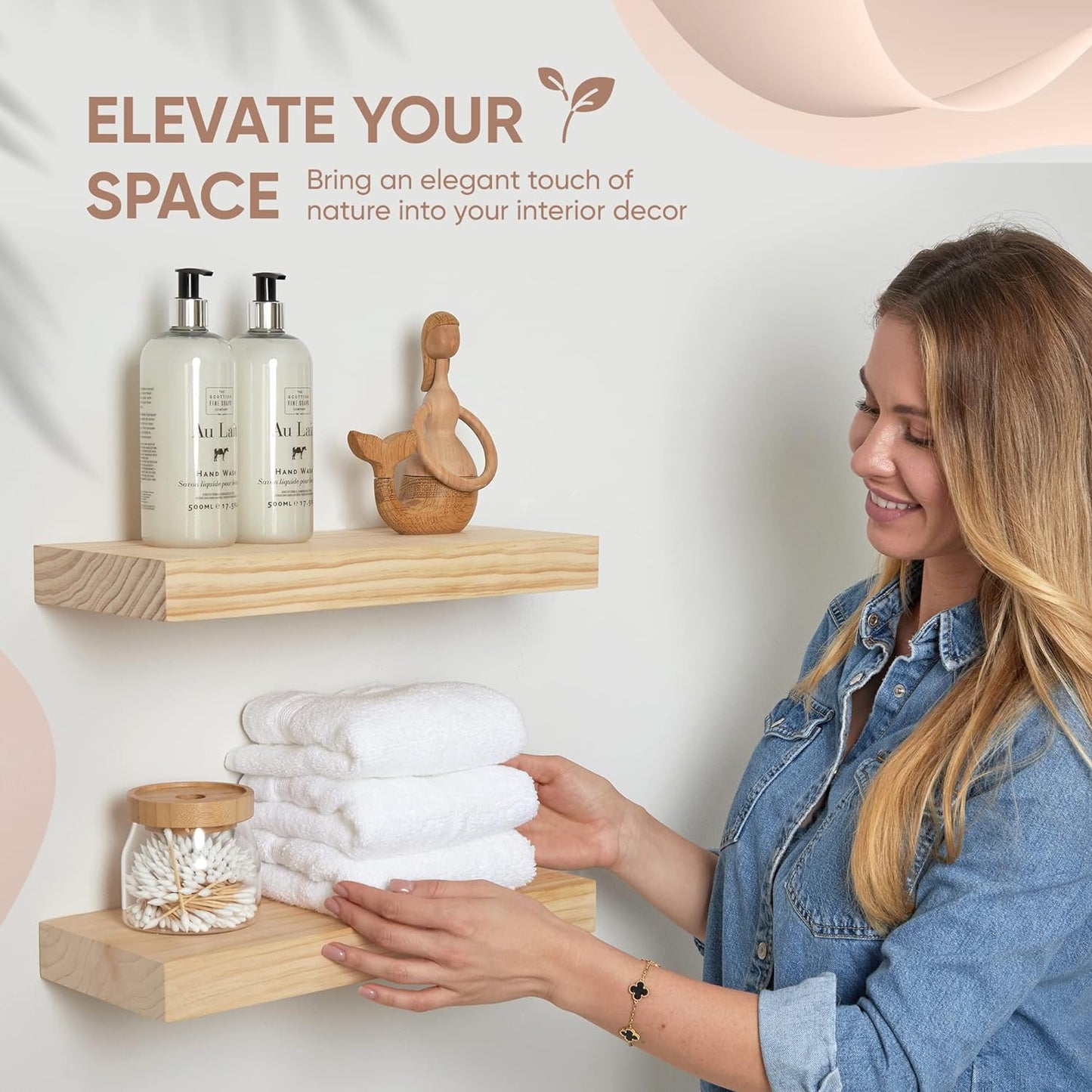 Homeforia 16 inch Natural Floating Shelf, High End Solid Real Wood 16inch Small Floating Shelves for Wall Mounted, Natural Wooden Floating Shelves, Heavy Duty Bracket, 16 X 6.5 X 1.75 in, Set of 3