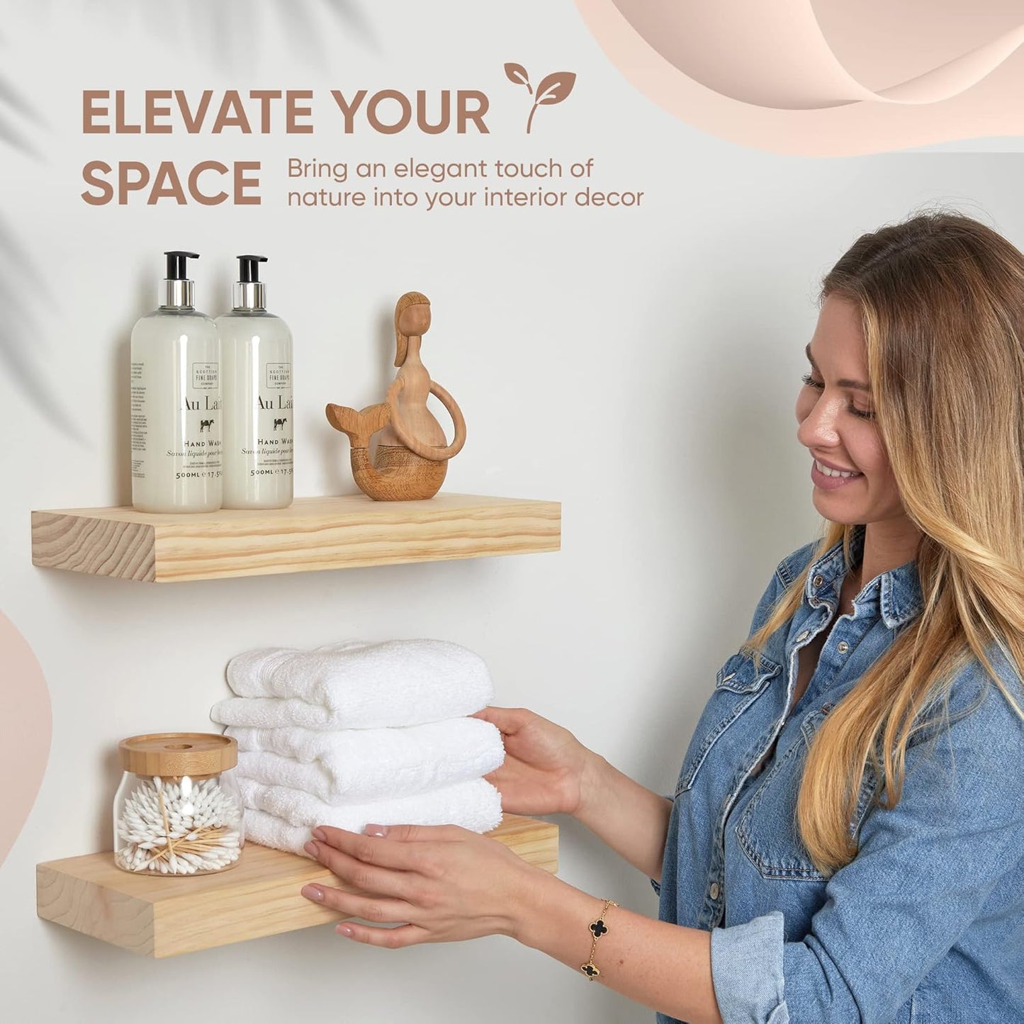 Homeforia 12 inch Natural Floating Shelf, High End Solid Real Wood 12inch Small Floating Shelves for Wall Mounted, Natural Wooden Floating Shelves, Heavy Duty Bracket, 12 X 6.5 X 1.75 in, Set of 4