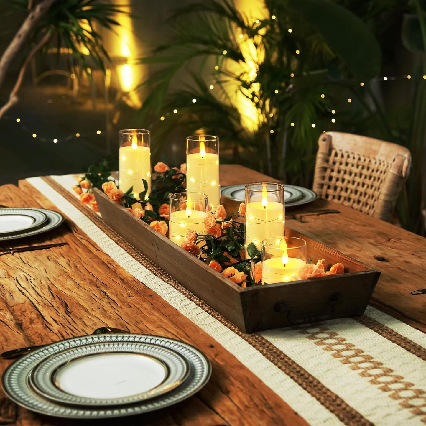 Homemory Pure White Flameless Candles with Embedded Star String Fairy Lights, Battery Operated Candle, LED Candles, Fake Candles with Remote Control and Timer, Set of 5(H4 5" 6" 8" 8")