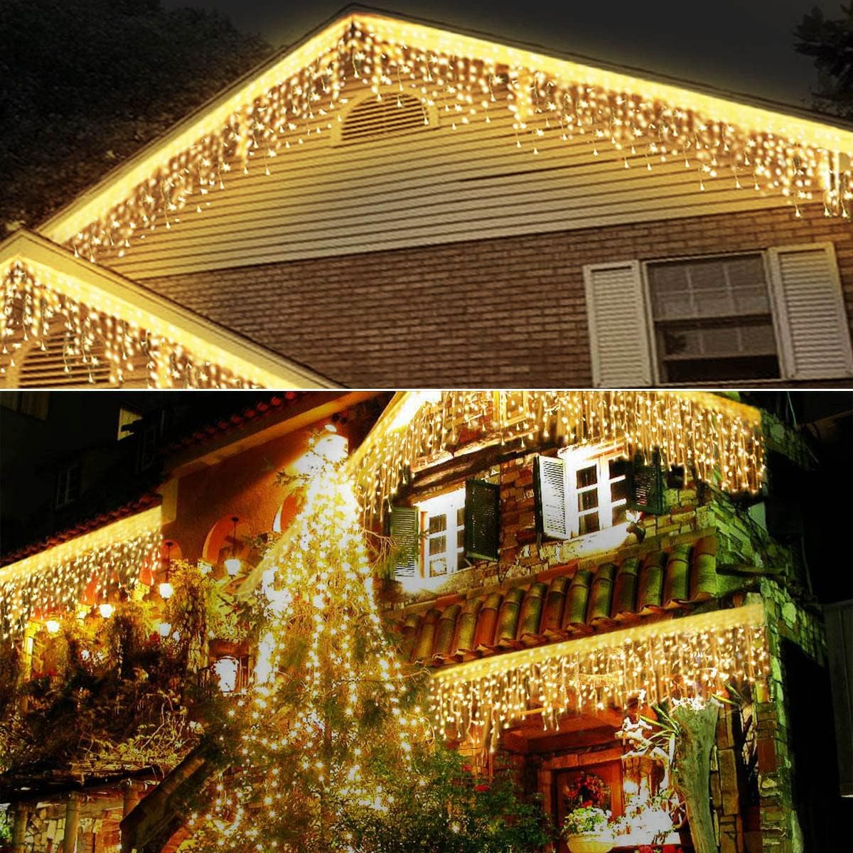 Homeleo Solar Icicle Lights, Outdoor Warm White LED Icicle Lights for Outside Christmas Decorations, Holiday Xmas House Porch Girls Bedroom Decor (14.5Ft/30 Drops/160 LED)