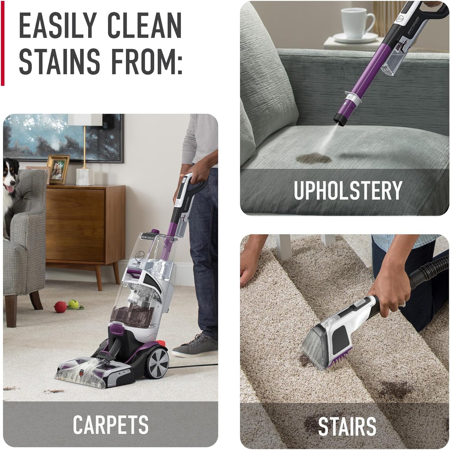 Hoover SmartWash Pet Automatic Carpet Cleaner Machine with Spot Chaser Wand, Deep Cleaning Carpet Shampooer Machine, Pair with a Hoover Carpet Cleaner Solution for a Bright, Refreshed Home