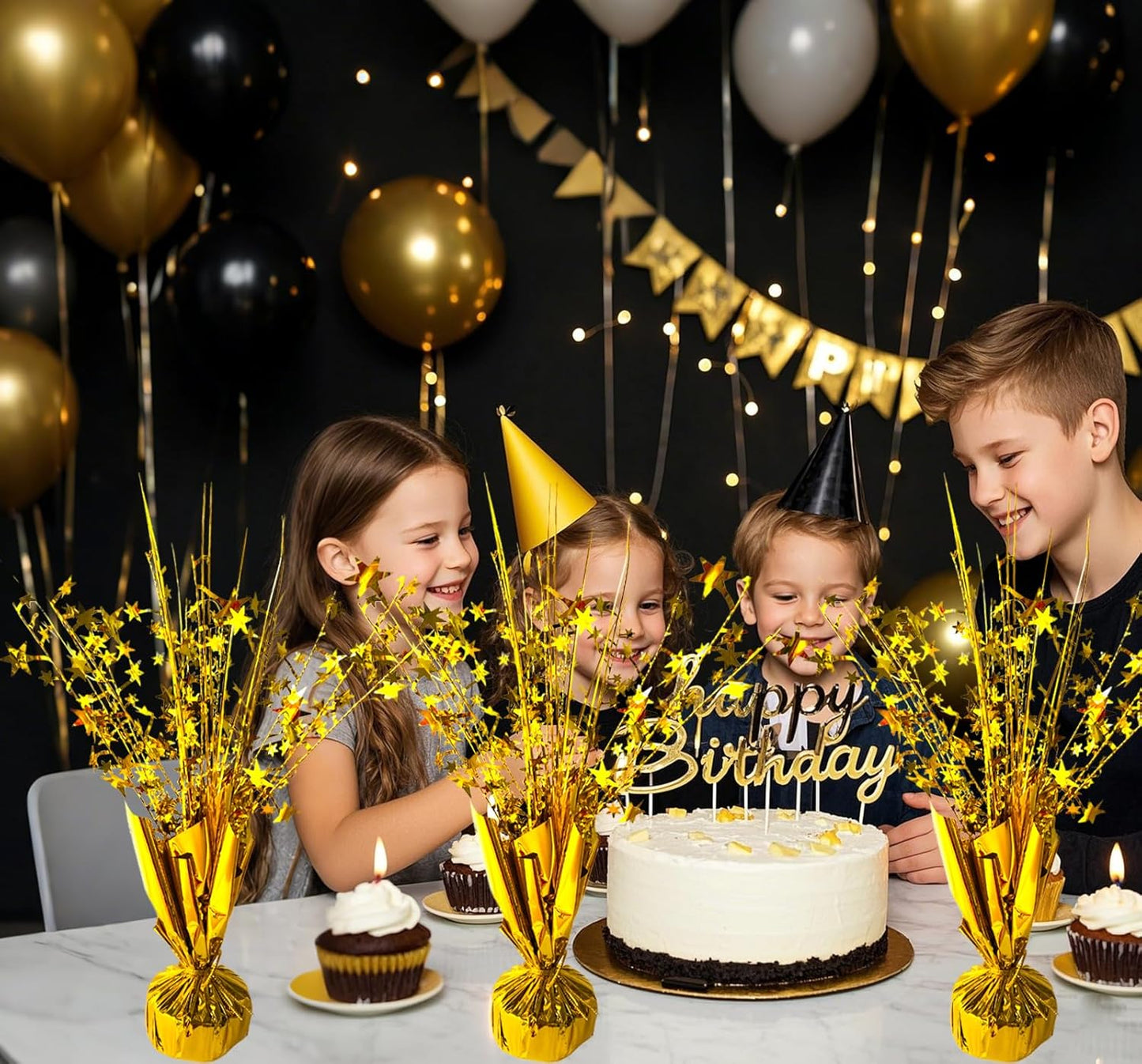 12 Pack Metallic Foil Spray Centerpiece Star Table Decoration Burst Table Centerpieces for Birthday Wedding Anniversary Graduation Holiday Party Supplies Decor, Gold