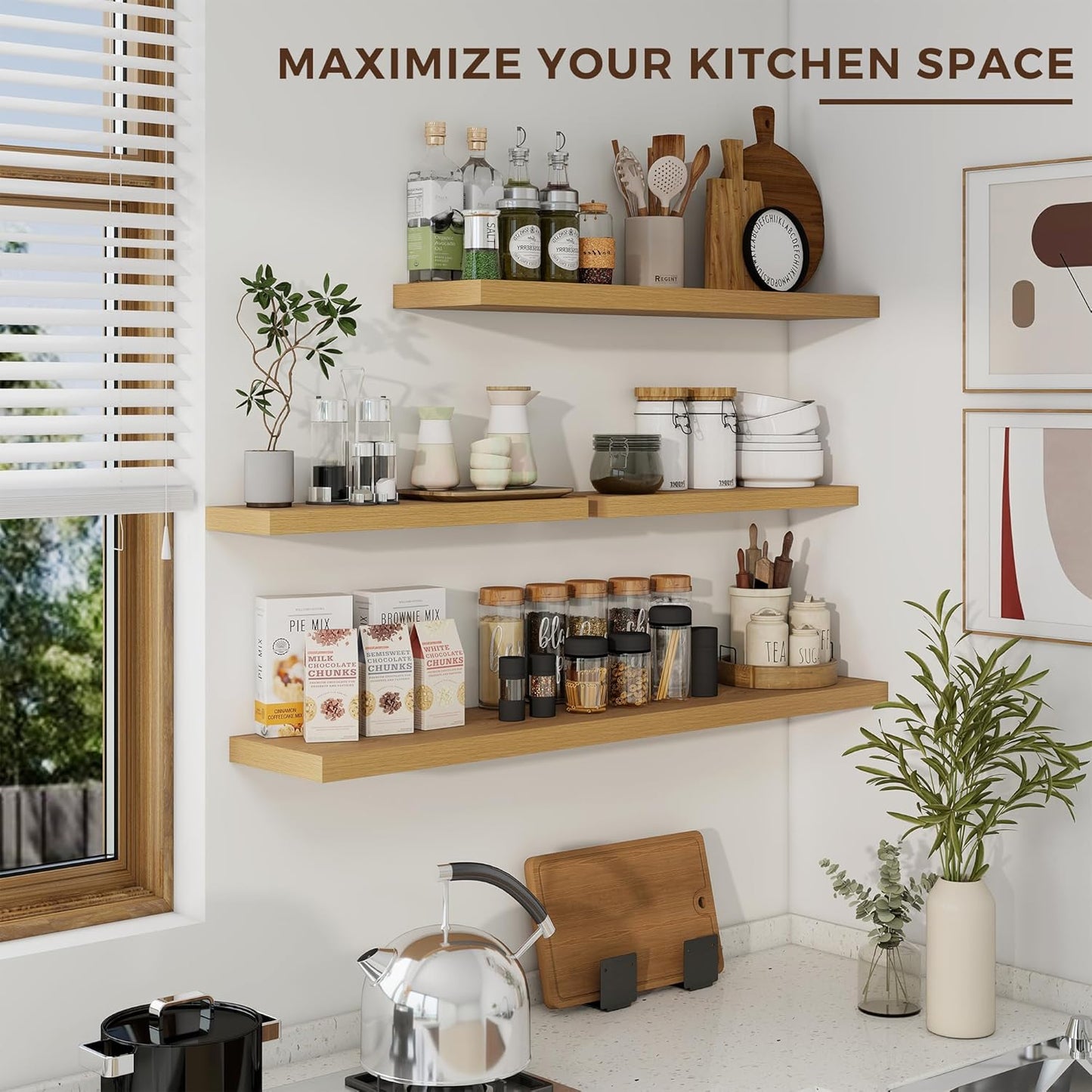 36 inch Floating Shelves Wall Shelves for Office with Invisible Brackets, 8 inch Deep Shelves for Bathroom, Living Room, Kitchen, Office, 36x7.9 inch deep Set of 2, Oak