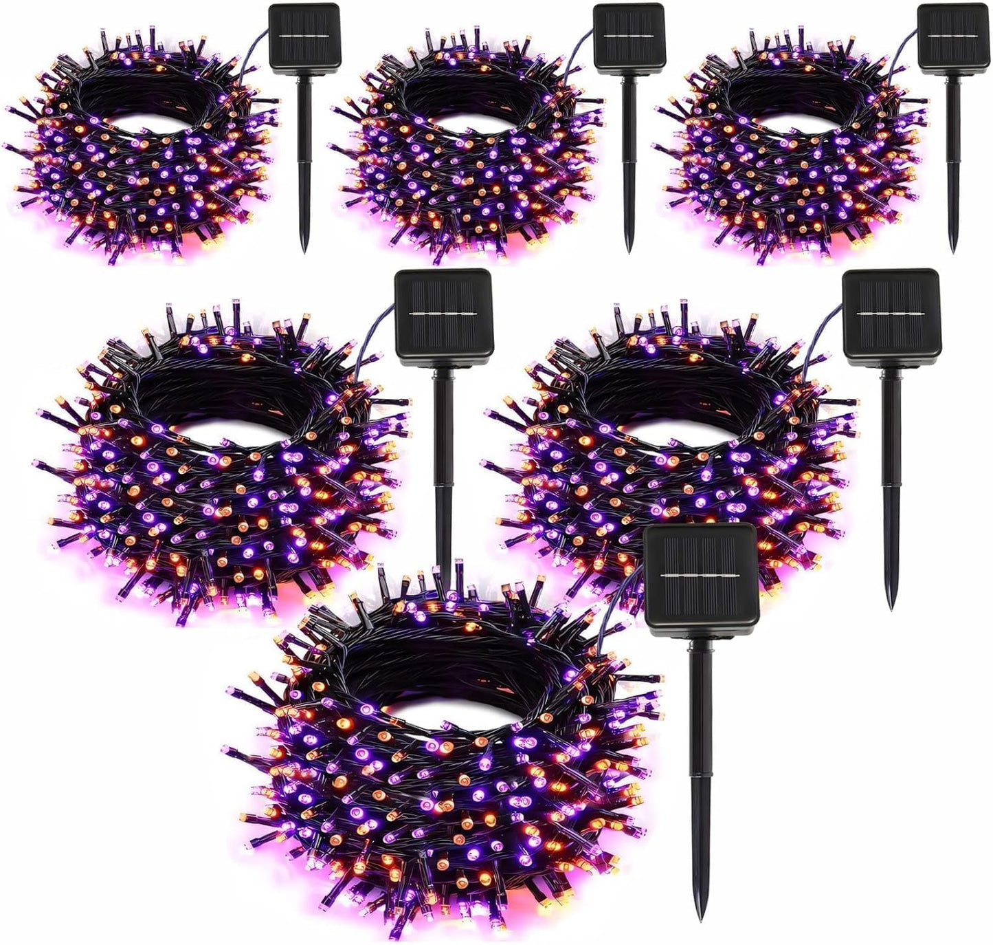 6-Pack Solar String Lights, 600 LED Extra-Long 236Ft Solar Halloween Lights Outdoor Waterproof, 8 Modes Led Halloween Light for Garden, Patio, Wedding(Purple & Orange)