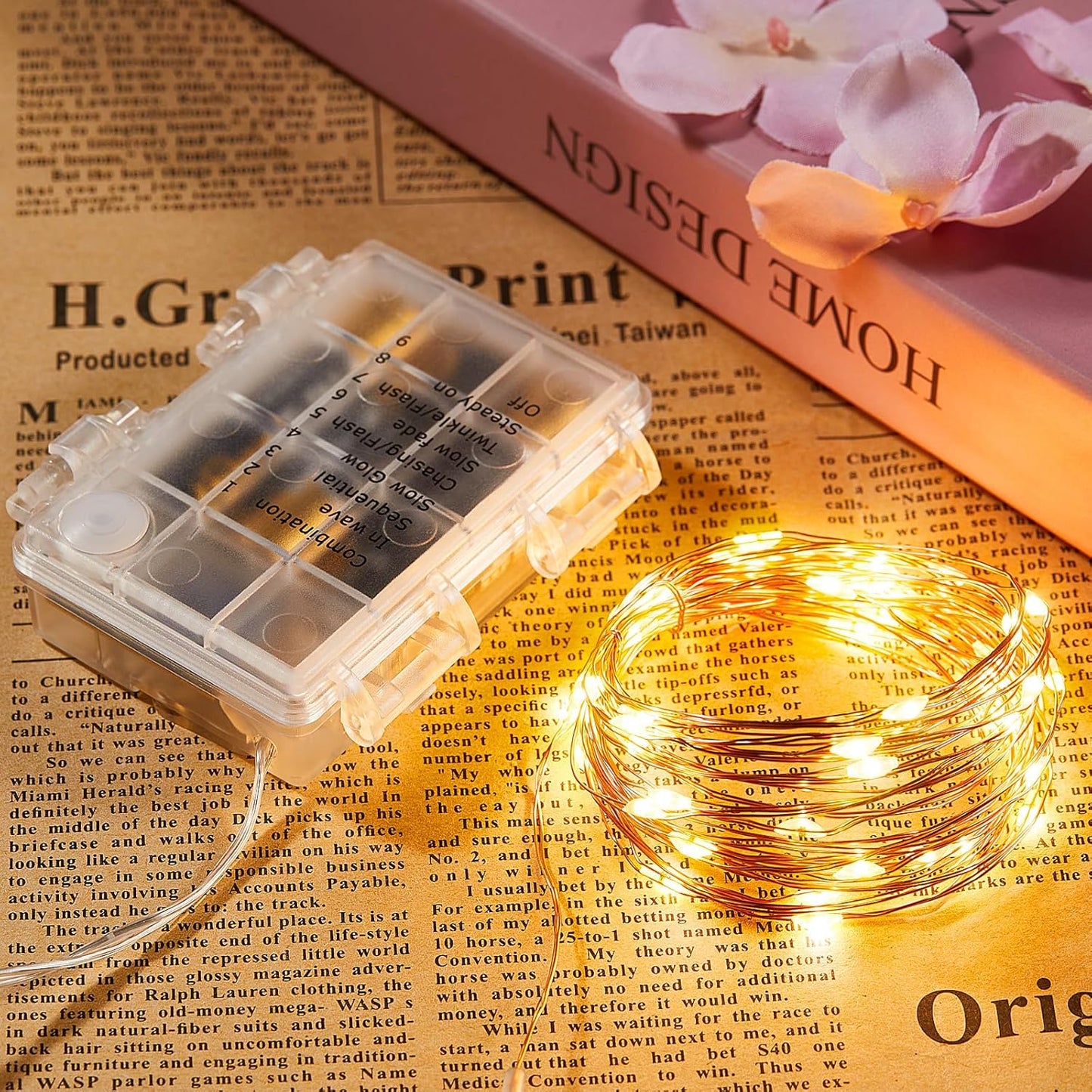 4 Pack 16.4 Ft. Battery Operated Outdoor String Lights with Remote & Timer, LED Warm White Fairy Lights, Waterproof Twinkle Lights for Bedroom, Dorm, Mason Jar, Wedding, Party, Christmas