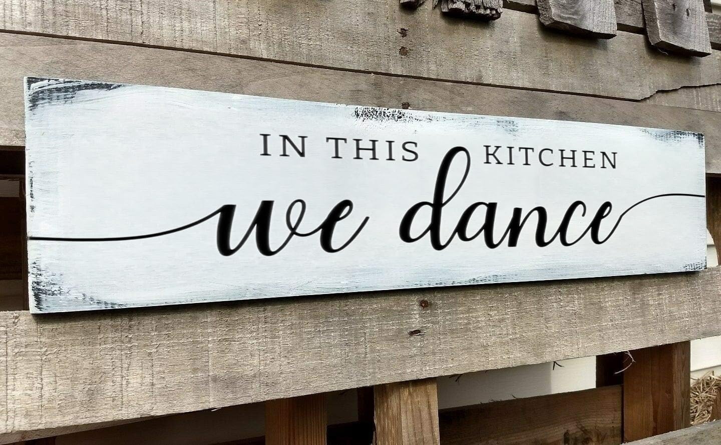 in This Kitchen We Dance Sign, Rustic Farmhouse Wood Wall Hanging Kitchen Plaque Decorations, Kitchen Sign Decor for Dinning Room (Dance) 6x16 Inch