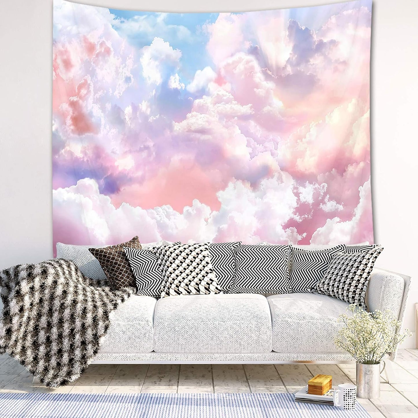 HVEST Pink Cloud Tapestry Colorful Abstract Clouds Natural Landscape Tapestries Wall Hanging for Bedroom Living Room Teen Dorm Indie Decor Poster Blanket,48x36 Inches