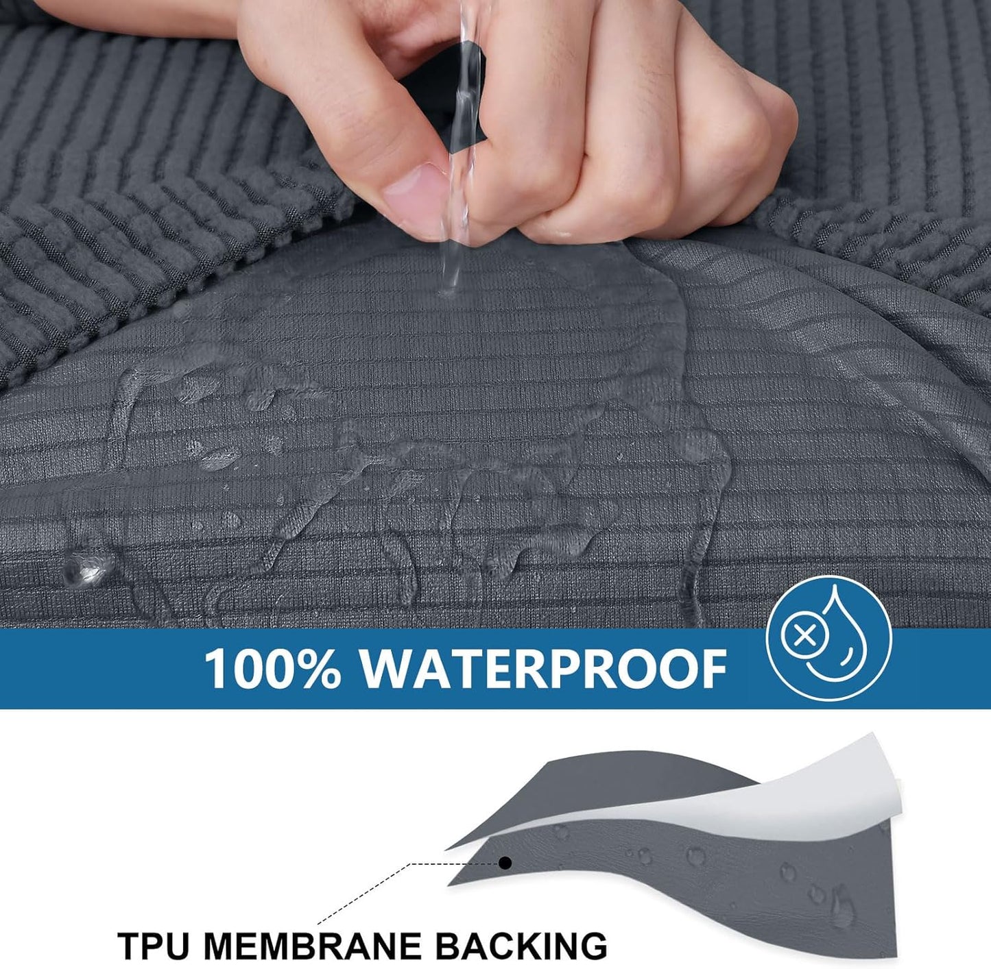 hyha Waterproof Couch Cushion Covers for Pets, Non Slip Sofa Seat Cover for Dogs Washable, Soft Thick Stretch Jacquard Fabric, Sofa Slipcovers with Elastic Bottom (3 Pieces, Grey)