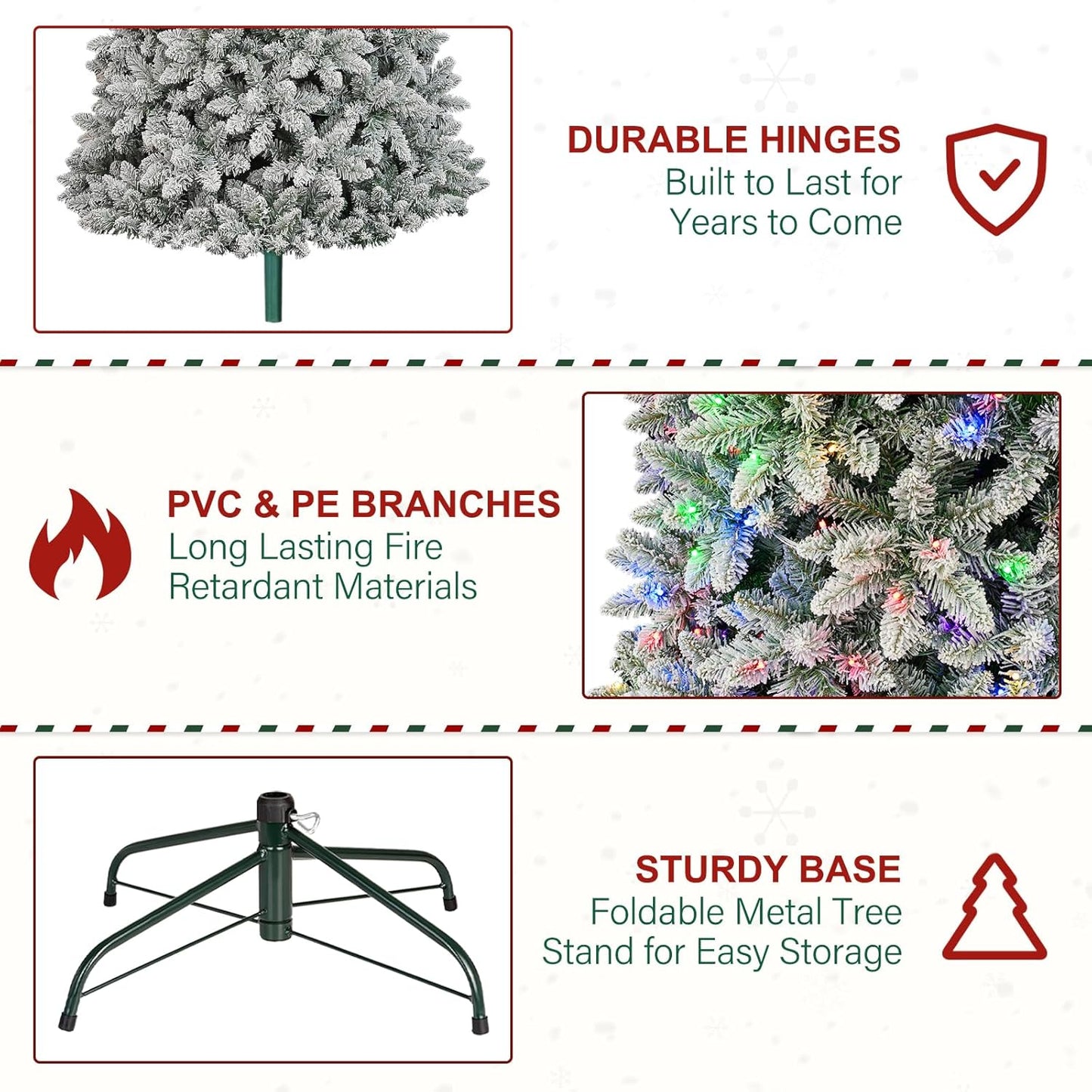 6 ft Lighted Snow Flocked Christmas Tree with Remote Control, 250 Multicolor RGB LED Lights, 1032 PVC Branch Tips, Artificial Hinged Christmas Tree with for Holiday, 15 Modes