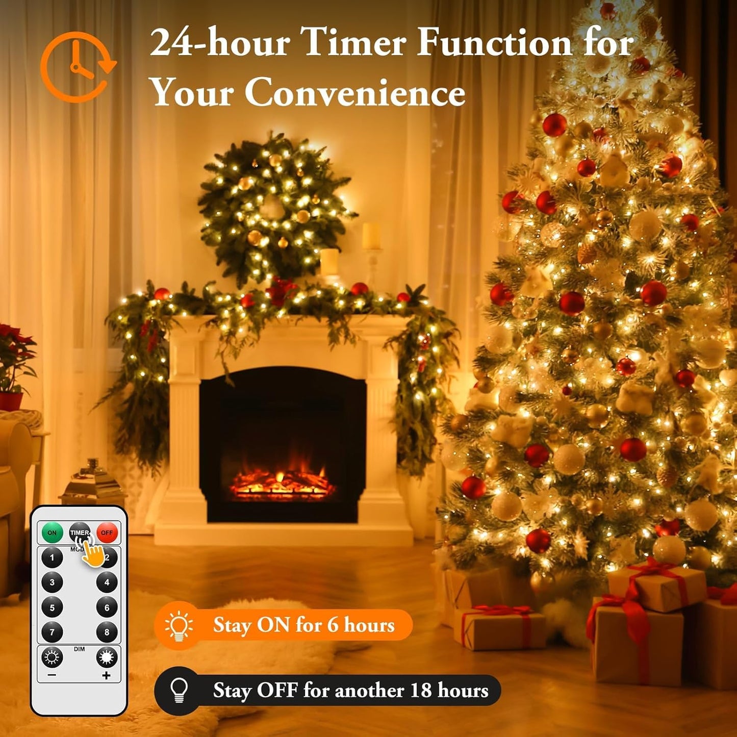 4 Pack 100 LED Fairy Lights Battery Operated with Timer & Remote, 33FT Waterproof Twinkle Lights Indoor Outdoor, Fairy String lights for Bedroom Classroom DIY Wedding Christmas Decorations, Warm White