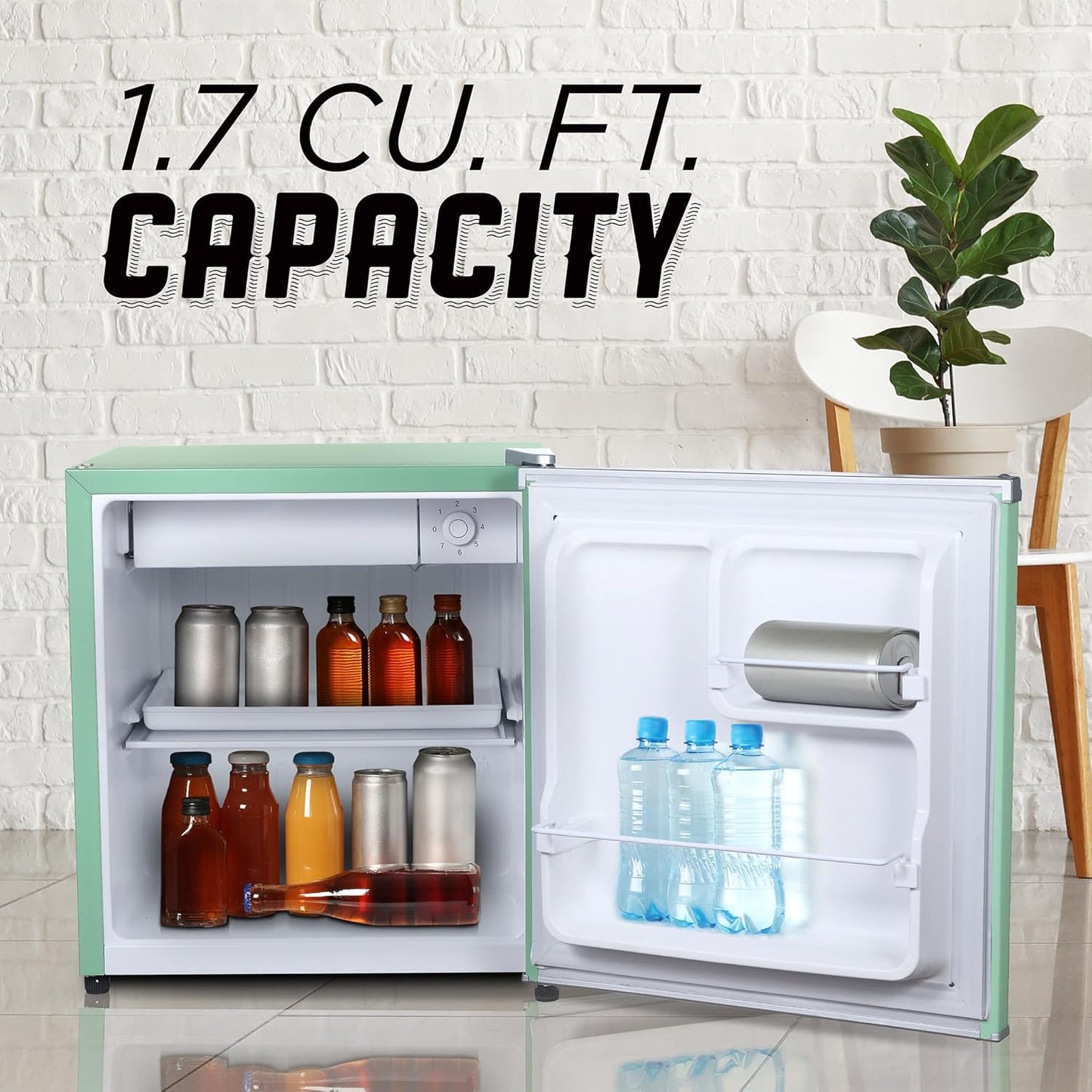 IBCR17MNT Compact, Energy Star Certified Small, Single Door Mini Fridge with Freezer Refrigerator, Standard (1.7 cu ft), Mint Green