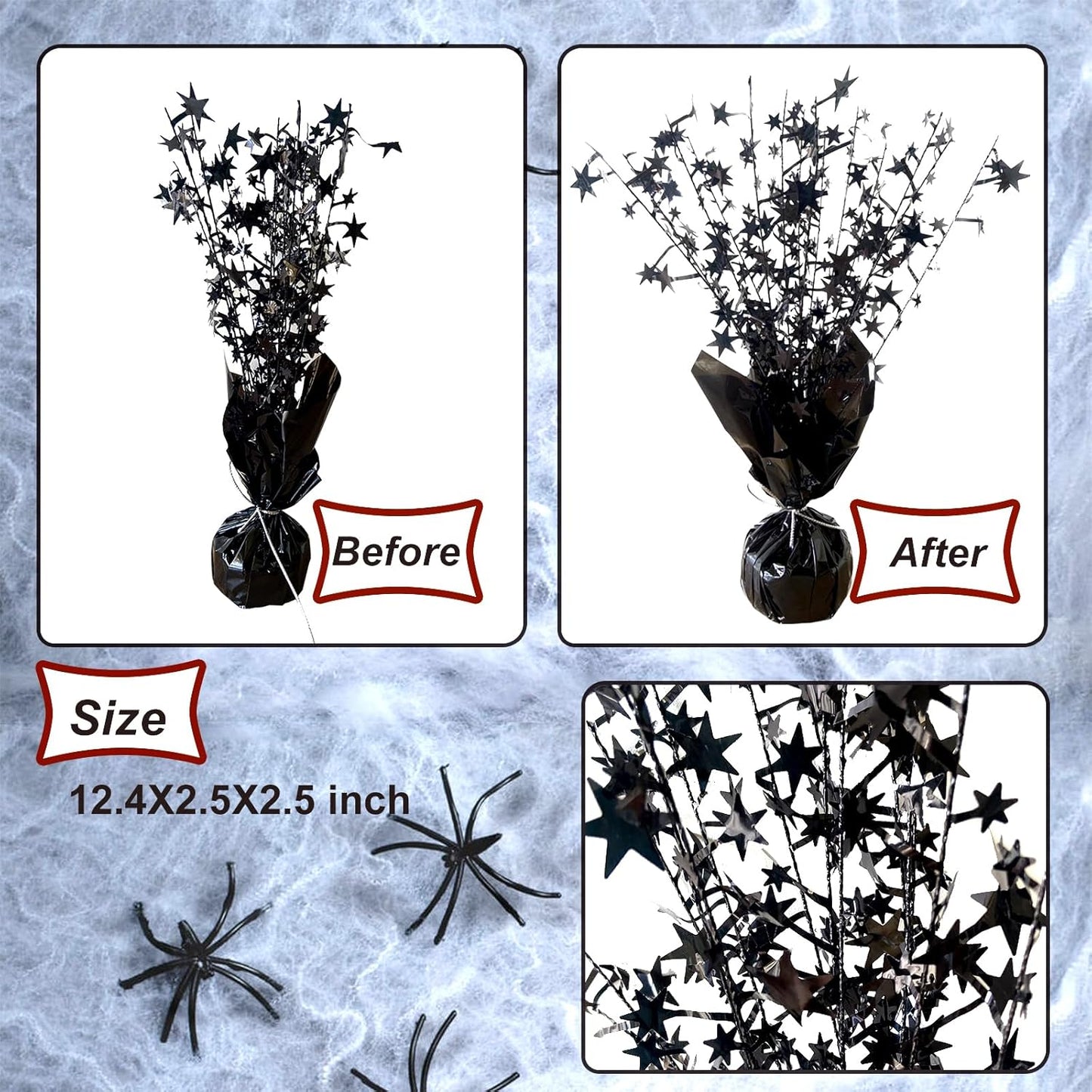 6 Pack Halloween Decoration Indoor Metallic Foil Spray Centerpiece Star Table Decoration Burst Table Centerpieces Gold Decor for Birthday Wedding Anniversary Graduation Holiday Party Supplies, Black