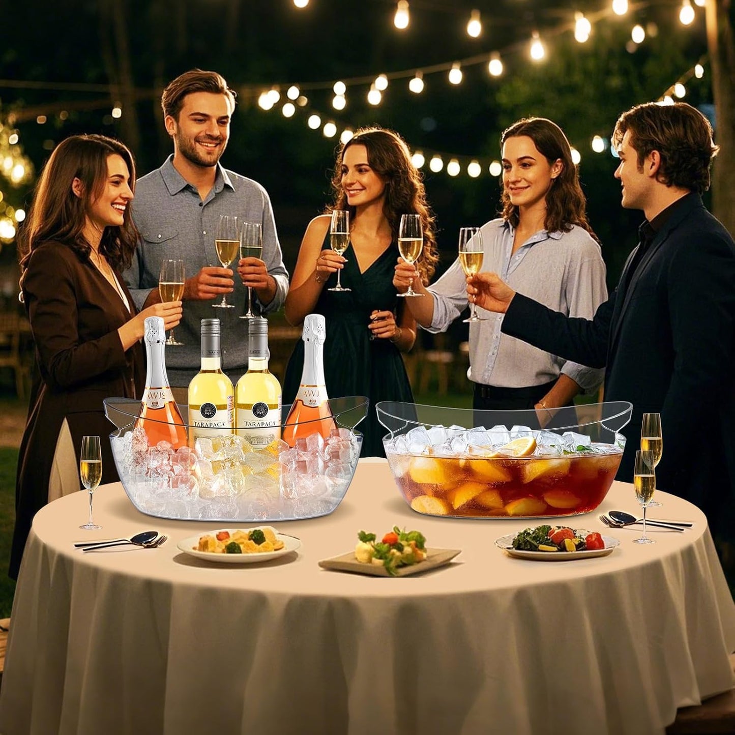 Ice Buckets for Parties,Ice Bucket Bowls of 2pcs with Scoops(2pcs)&Metal Wine Bottle Opener,5.5L Large Clear Acrylic Ice Champagne Buckets Tub for Parties,Mimosa Bar Supplies,Beer,Beverage&Drinks