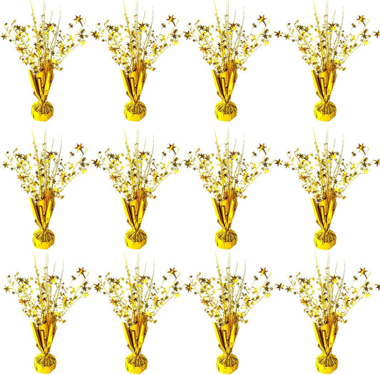 12 Pack Metallic Foil Spray Centerpiece Star Table Decoration Burst Table Centerpieces for Birthday Wedding Anniversary Graduation Holiday Party Supplies Decor, Gold