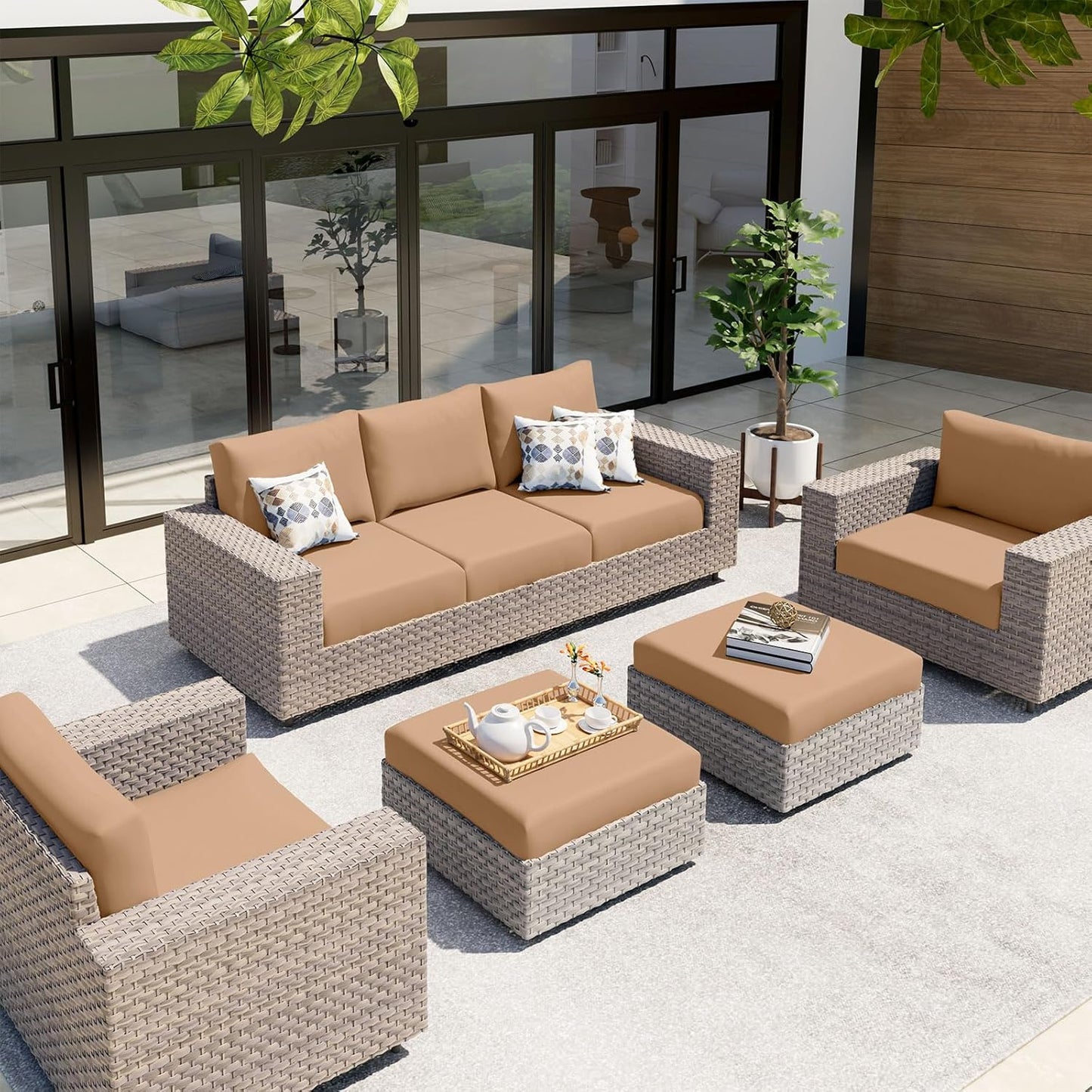 hyha Waterproof Couch Cushion Covers, Stretch Sofa Couch Seat Slipcover for Dog Washable, Non-Slip Waterproof Outdoor Cushion Covers for Patio Furniture Replacement (1 Piece for Small, Camel)