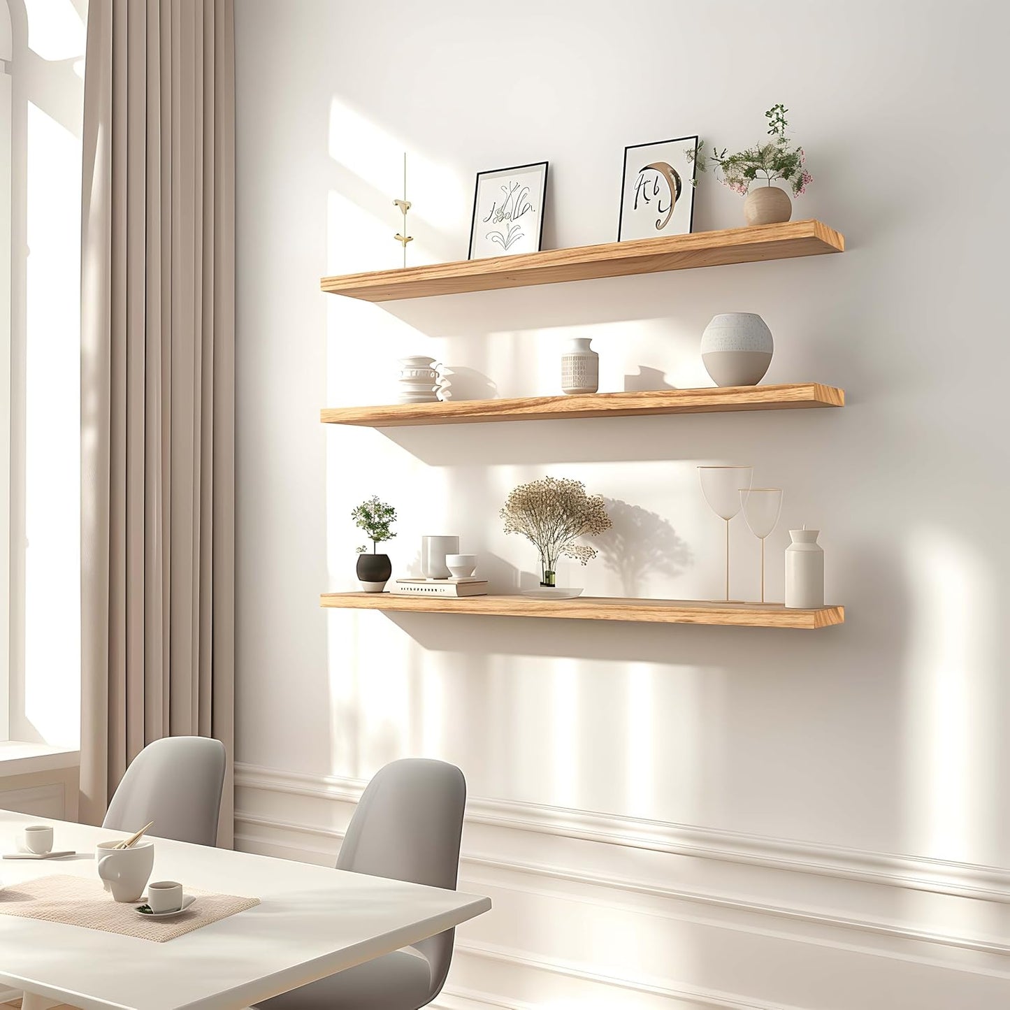 36 Inch Floating Shelves for Wall Rustic Light Wood Wall Shelves for Bedroom Set of 4