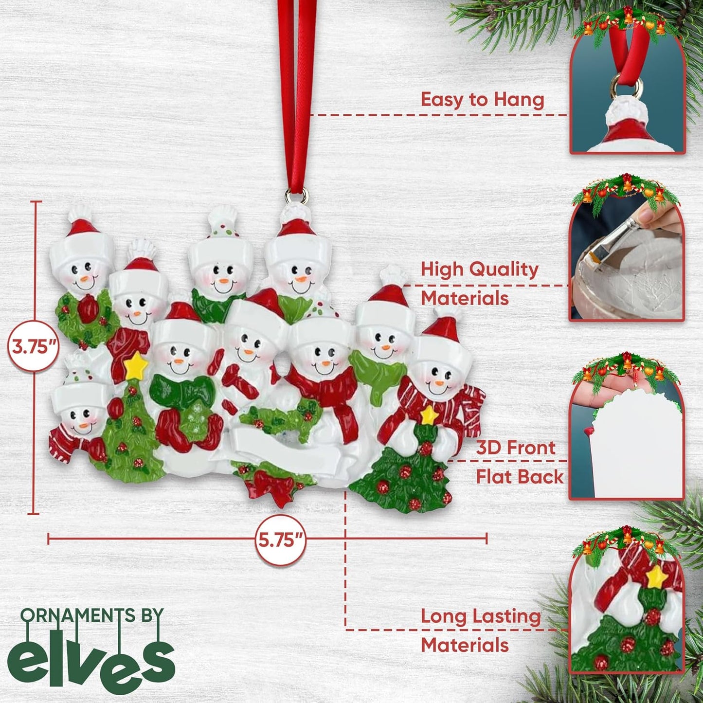 3D Snowman Family of 10 Ornament 2025 Personalized Family Christmas Ornaments 2025 | Snow People Personalized Tree Ornaments for Grandchildren, Siblings & Grandkids of Ten Ornament Snowmen Small Tree