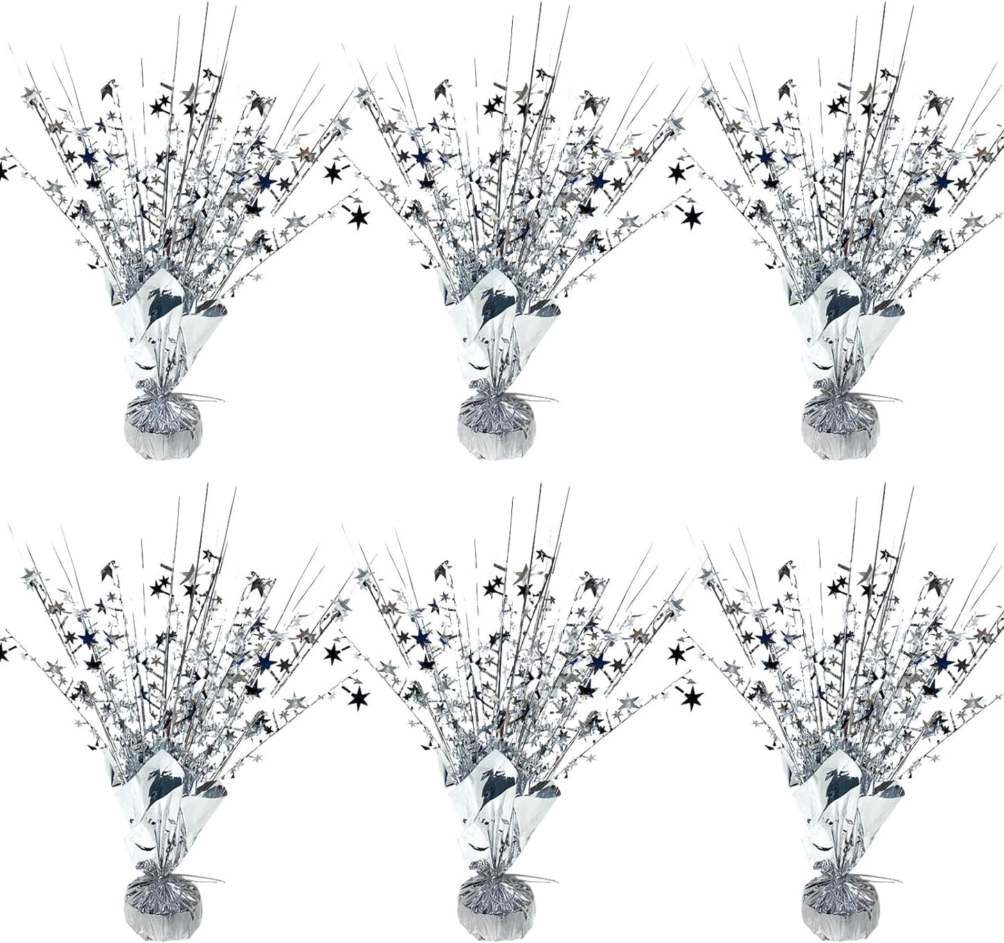 6 Pack Metallic Foil Spray Centerpiece Star Table Decoration Burst Table Centerpieces for Birthday Wedding Anniversary Graduation Holiday Party Supplies Decor, Silver
