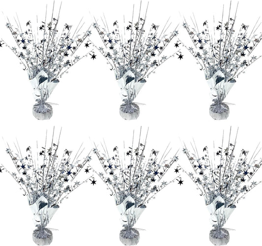6 Pack Metallic Foil Spray Centerpiece Star Table Decoration Burst Table Centerpieces for Birthday Wedding Anniversary Graduation Holiday Party Supplies Decor, Silver