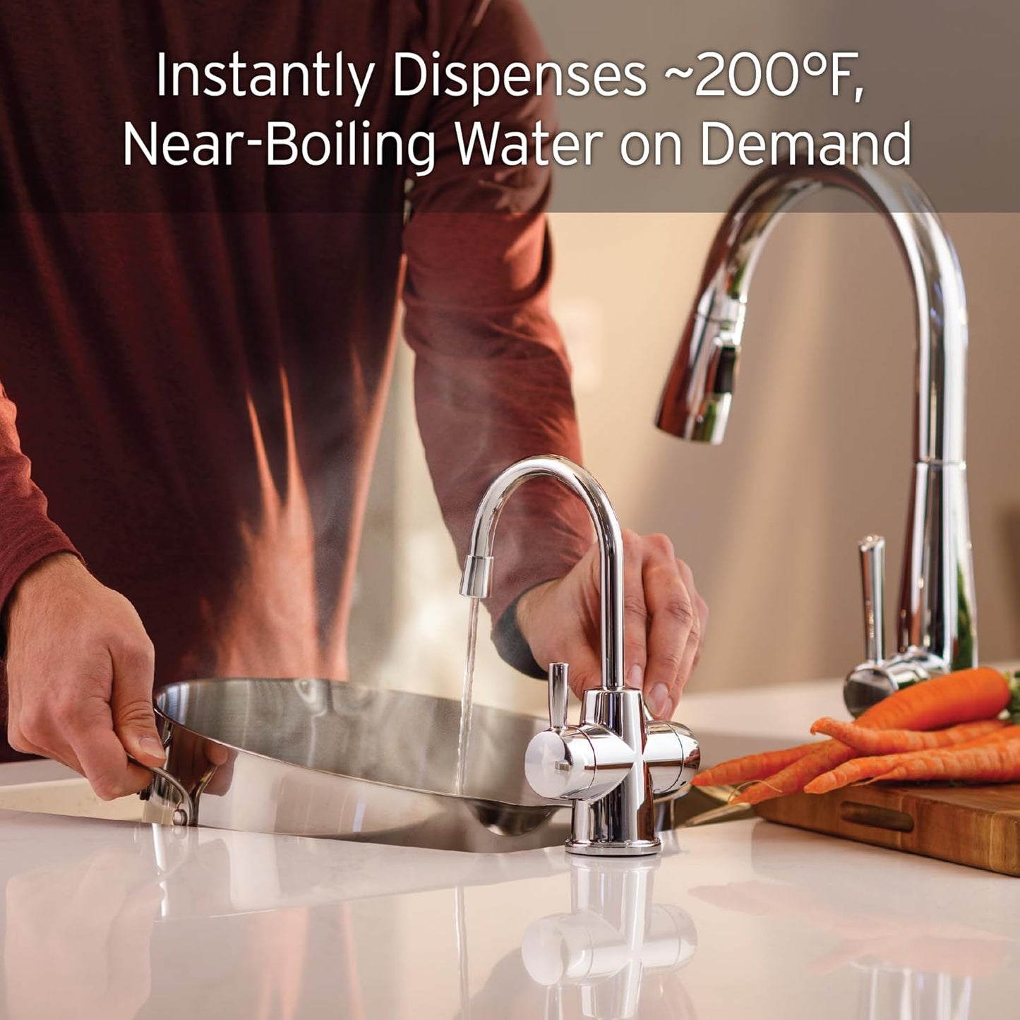 InSinkErator Stainless Steel Tank, HC250C-SS HOT250 System, 2-Handle Drinking Faucet in Chrome with 2/3-Gallon, Filter-Compatible Instant Hot/Cold Water Dispenser