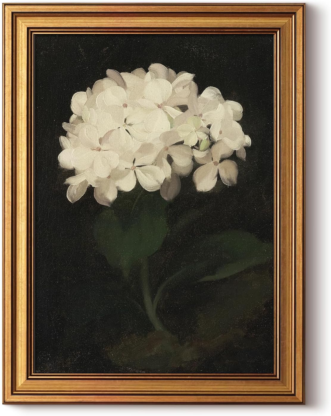 HUARCEY Gold Framed Vintage Wall Art for Living Room, Flowers Painting Canvas Prints Shelf Decor for Kitchen, Aesthetic Bedroom Wall Art, Christmas Gifts for Friends Family (White Hydrangea 12"x16")