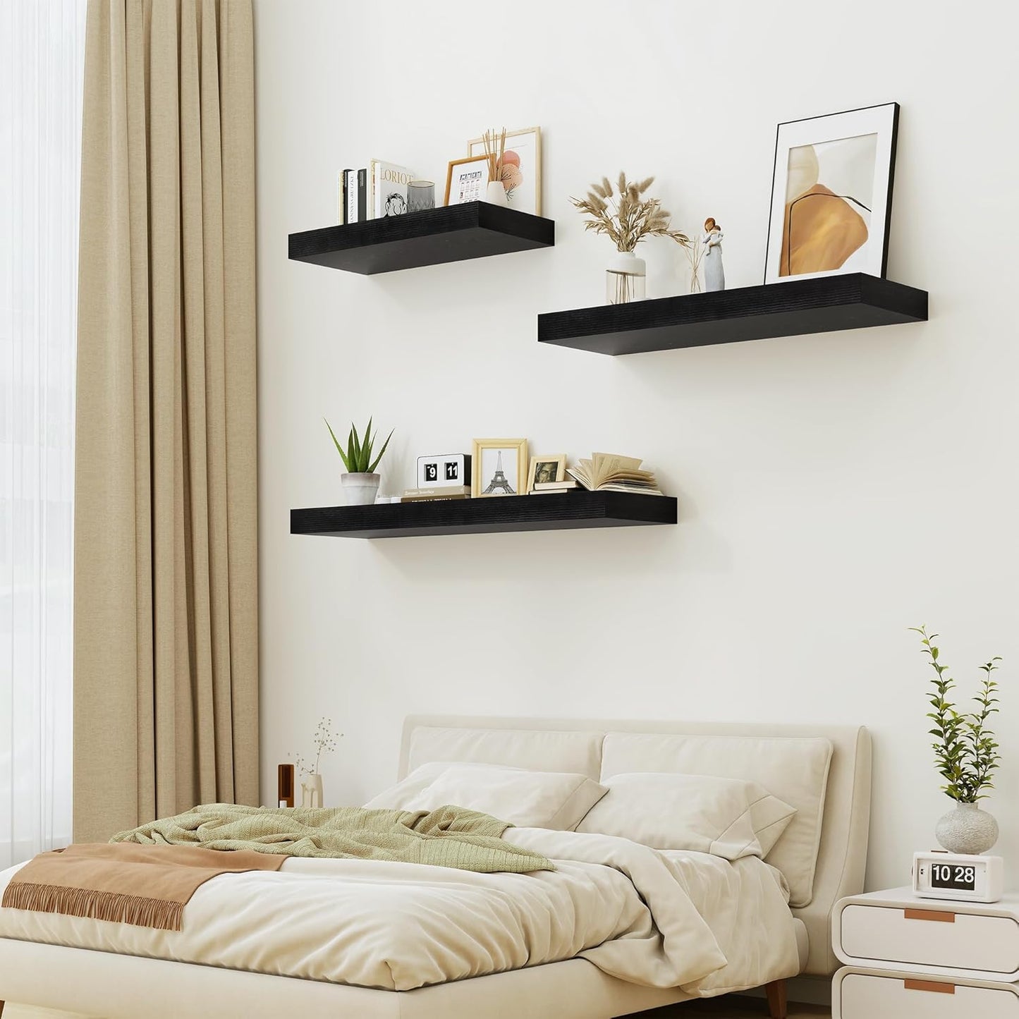 12" Deep Black Floating Shelves,Over Toilet Long Wall Mounted Modern Farmhouse 36 inches,Wall Shelves with Invisible Brackets for Bedroom, Bathroom, Living Room, Kitchen, Set of 1