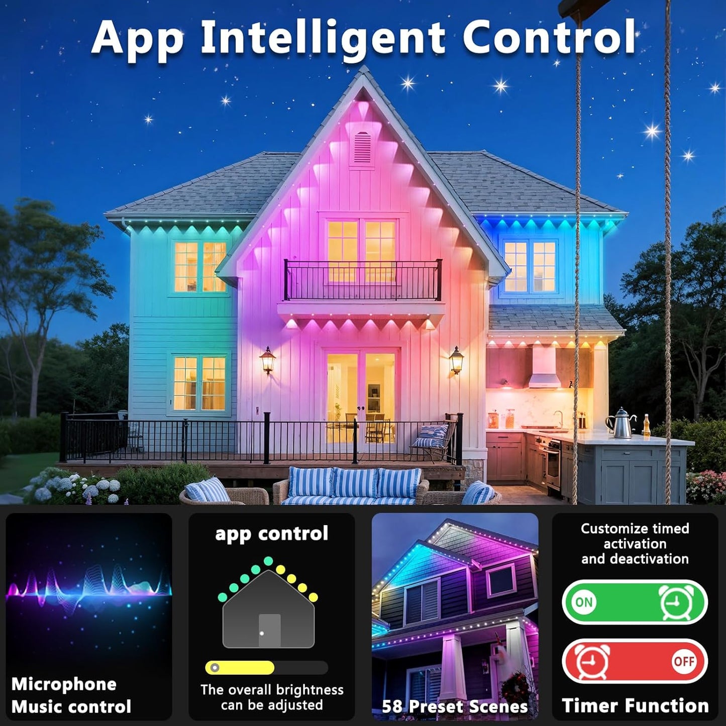 300FT Permanent Outdoor RGB Lights, IP67 Waterproof Smart Eave Lighting, with App/Remote Control Eaves Light, DIY LED Scenes Modes for House Roof Decor,Christmas,Party,All Holiday and Daily